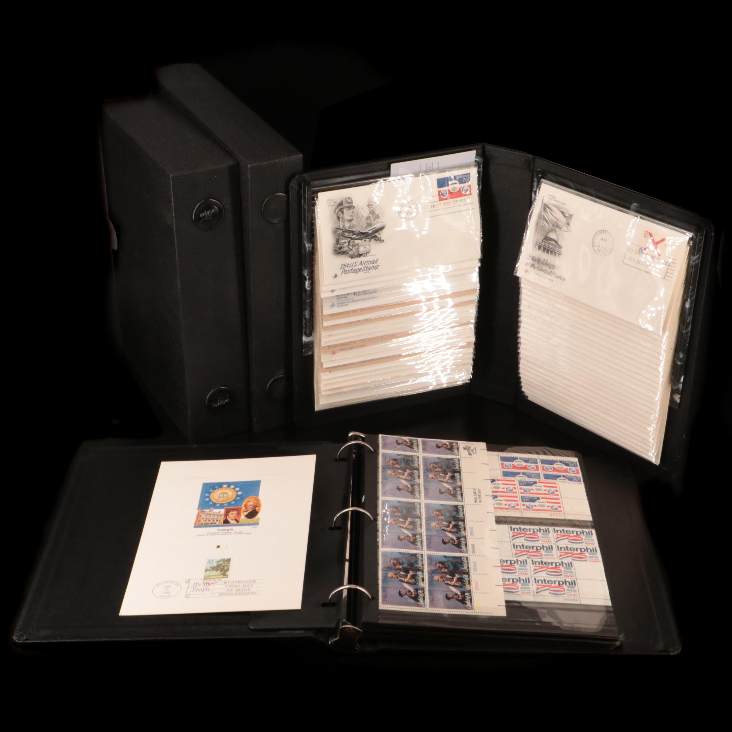 Two Albums With Postal Covers, Stamp Blocks, and U.S. Stamp Sheets