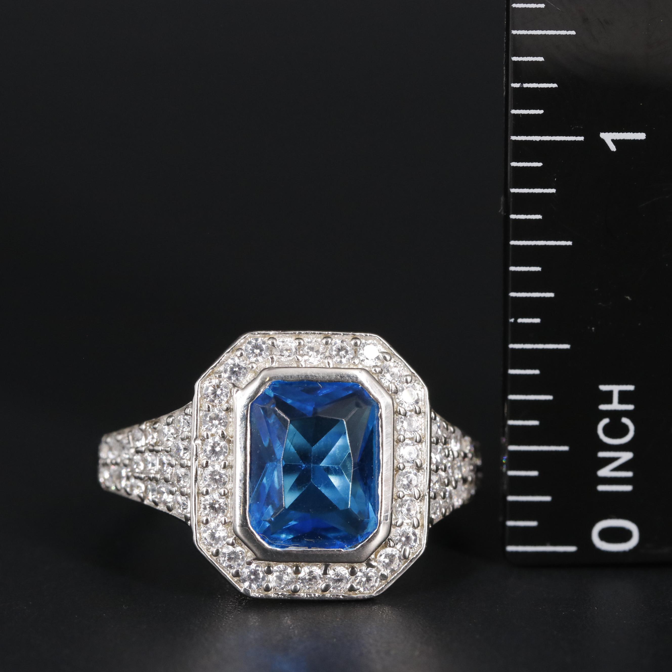 Sterling Blue Topaz with Cubic Zirconia Ring