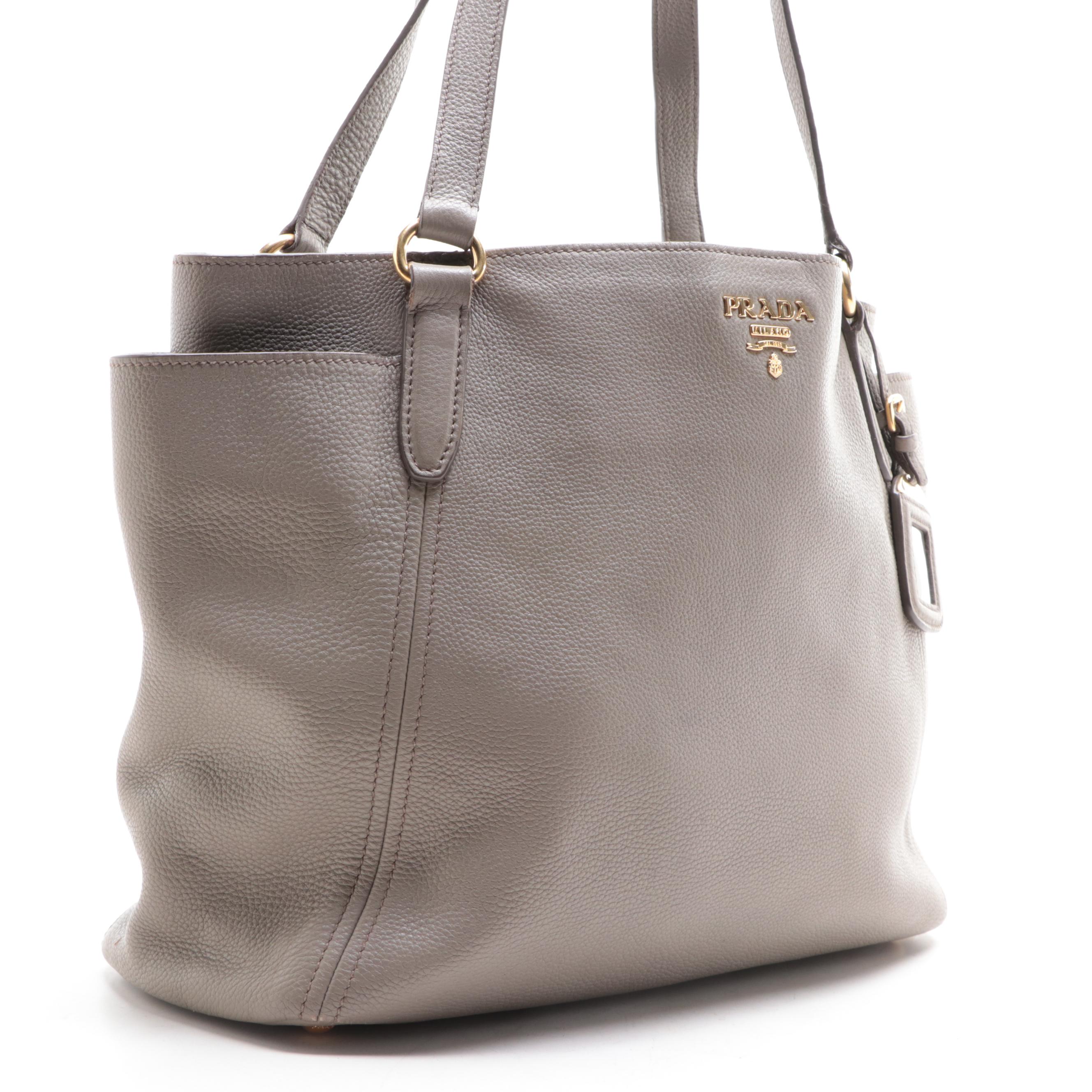Prada Side Pocket Shopping Tote in Vitello Daino Leather
