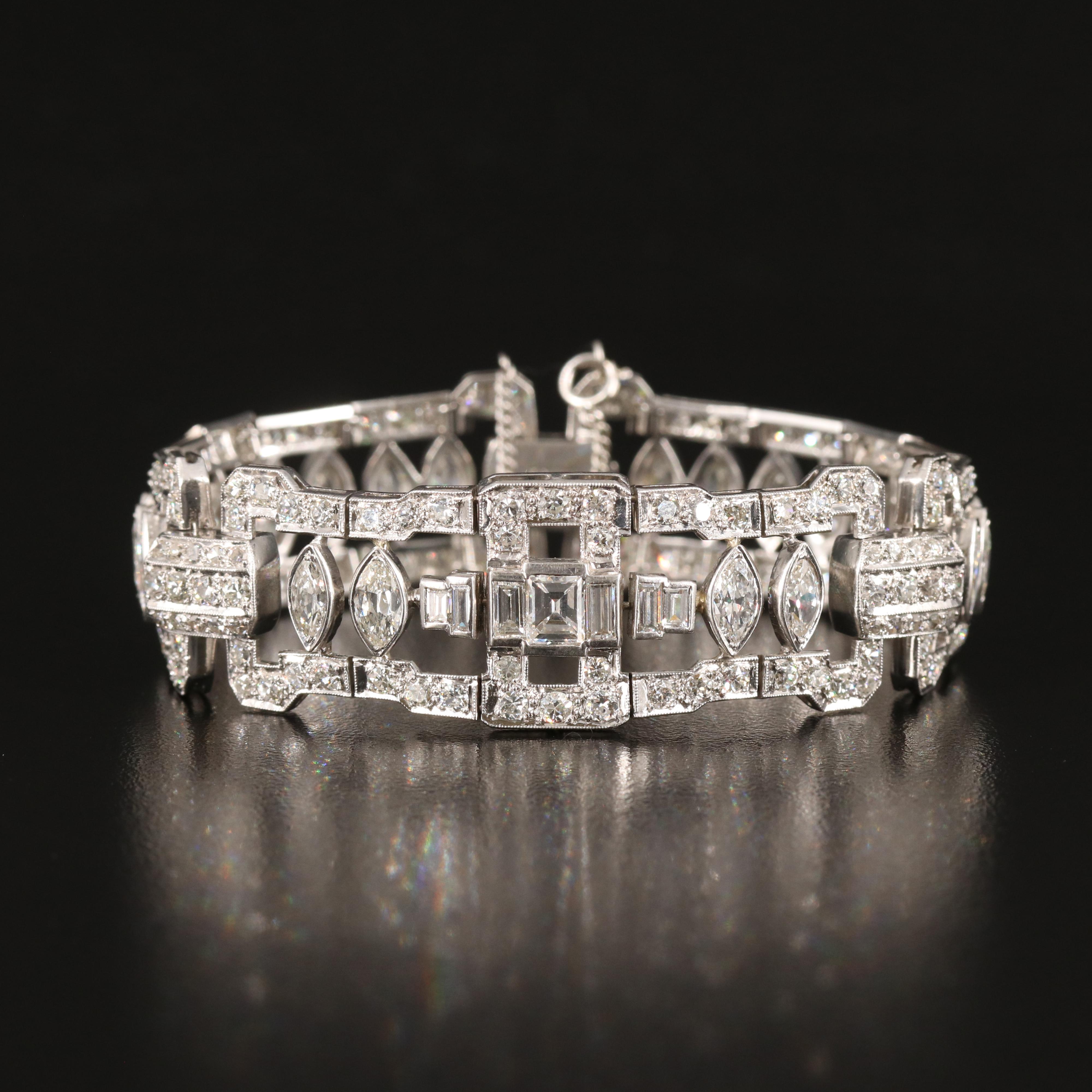 1950s Platinum 13.23 CTW Diamond Open Panel Bracelet