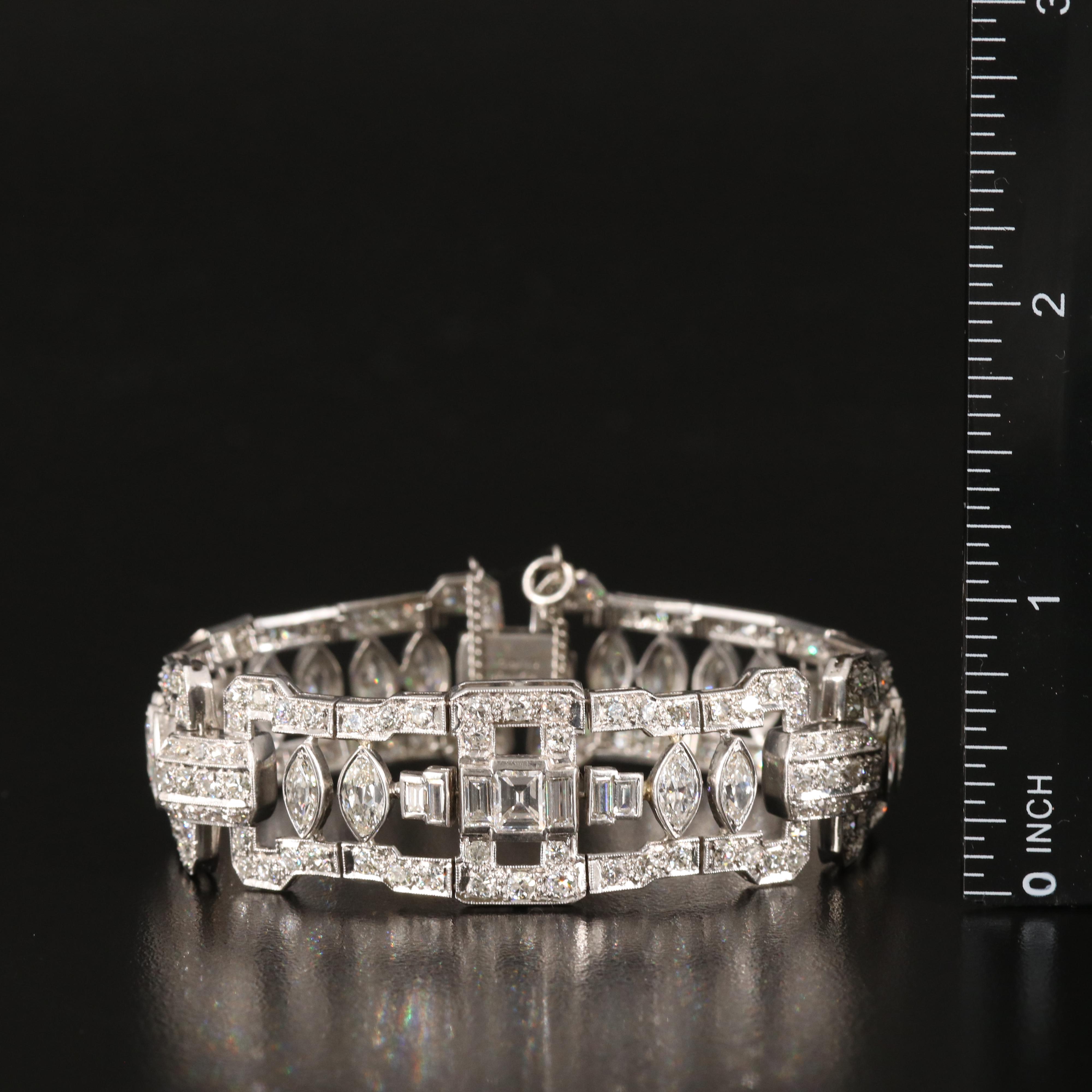 1950s Platinum 13.23 CTW Diamond Open Panel Bracelet