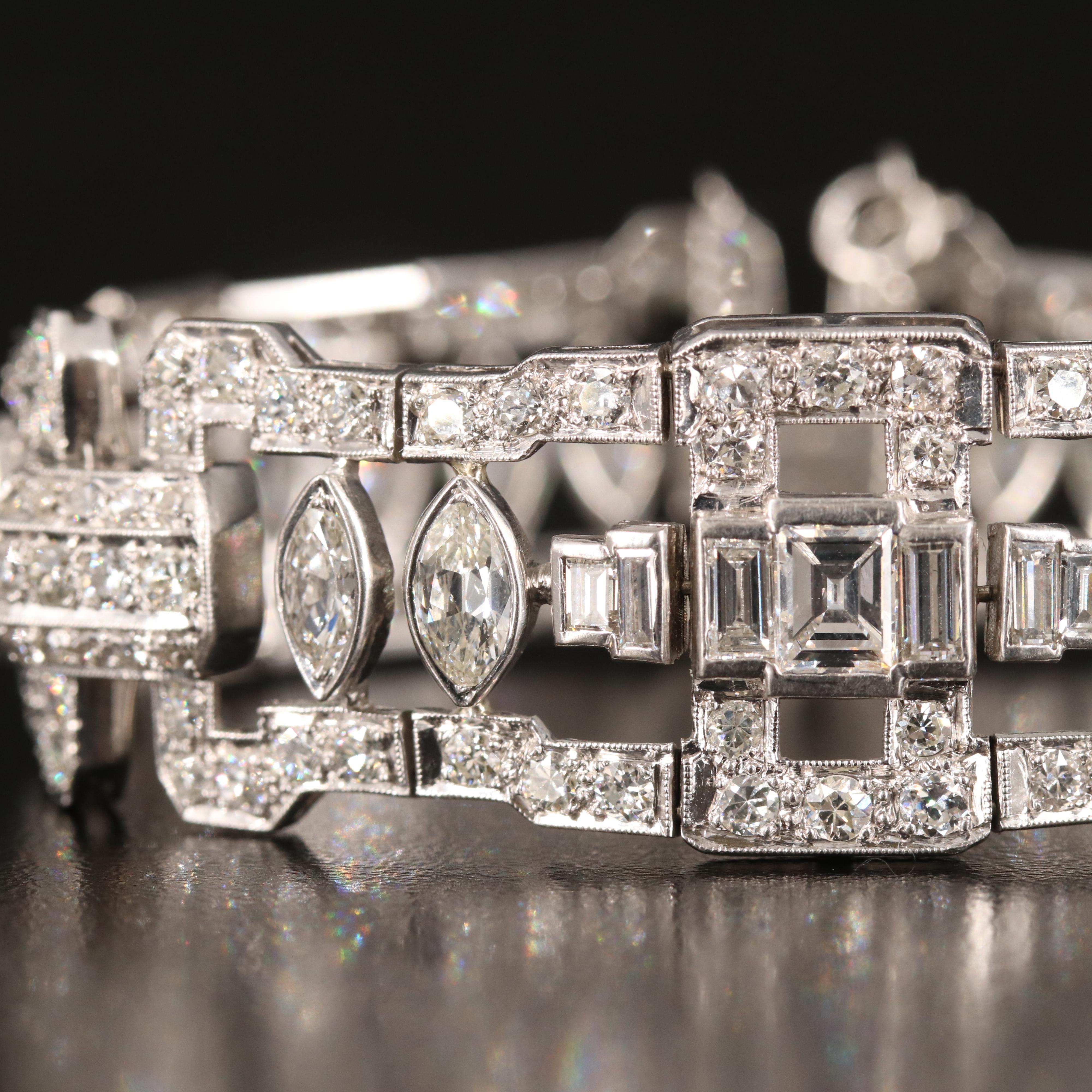 1950s Platinum 13.23 CTW Diamond Open Panel Bracelet
