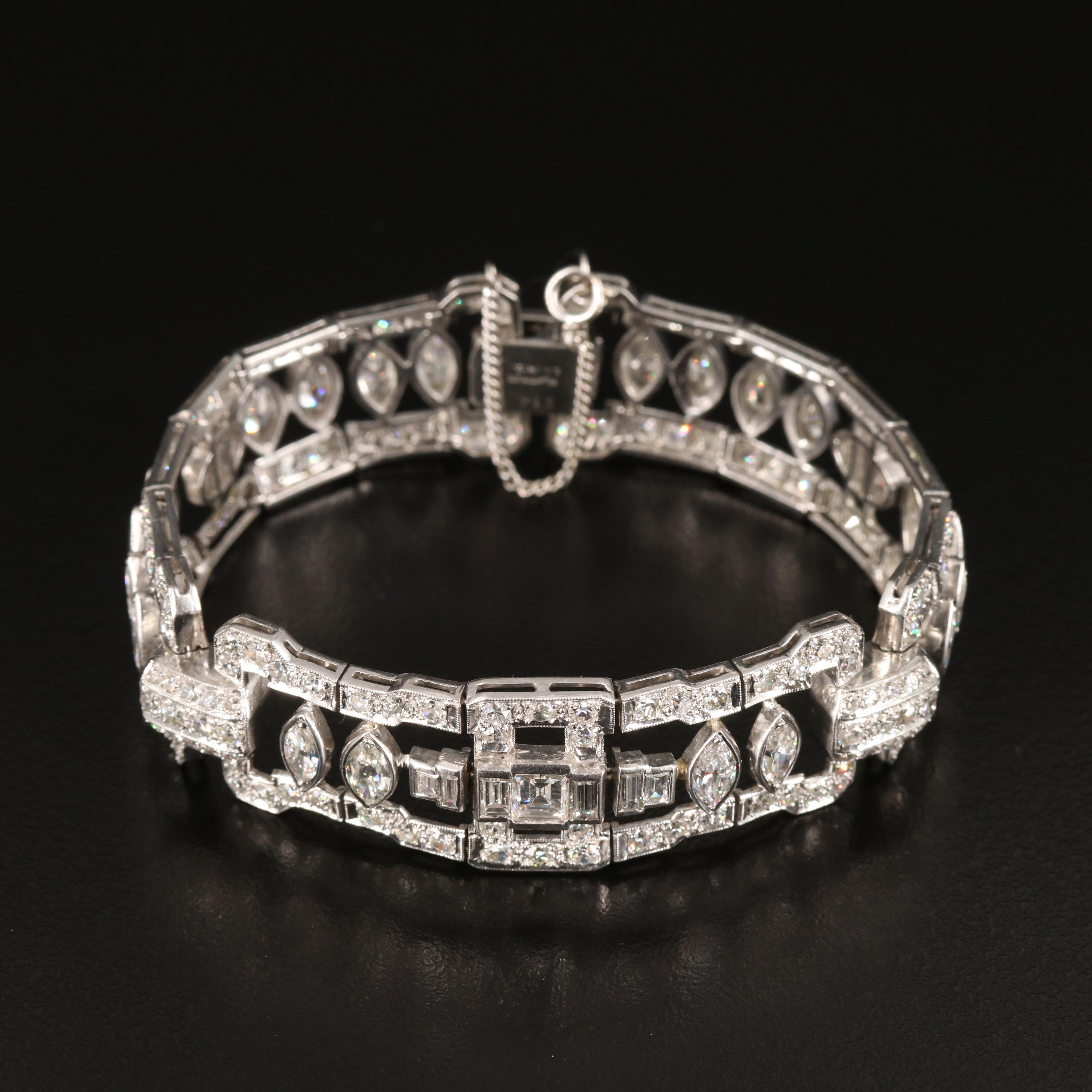1950s Platinum 13.23 CTW Diamond Open Panel Bracelet