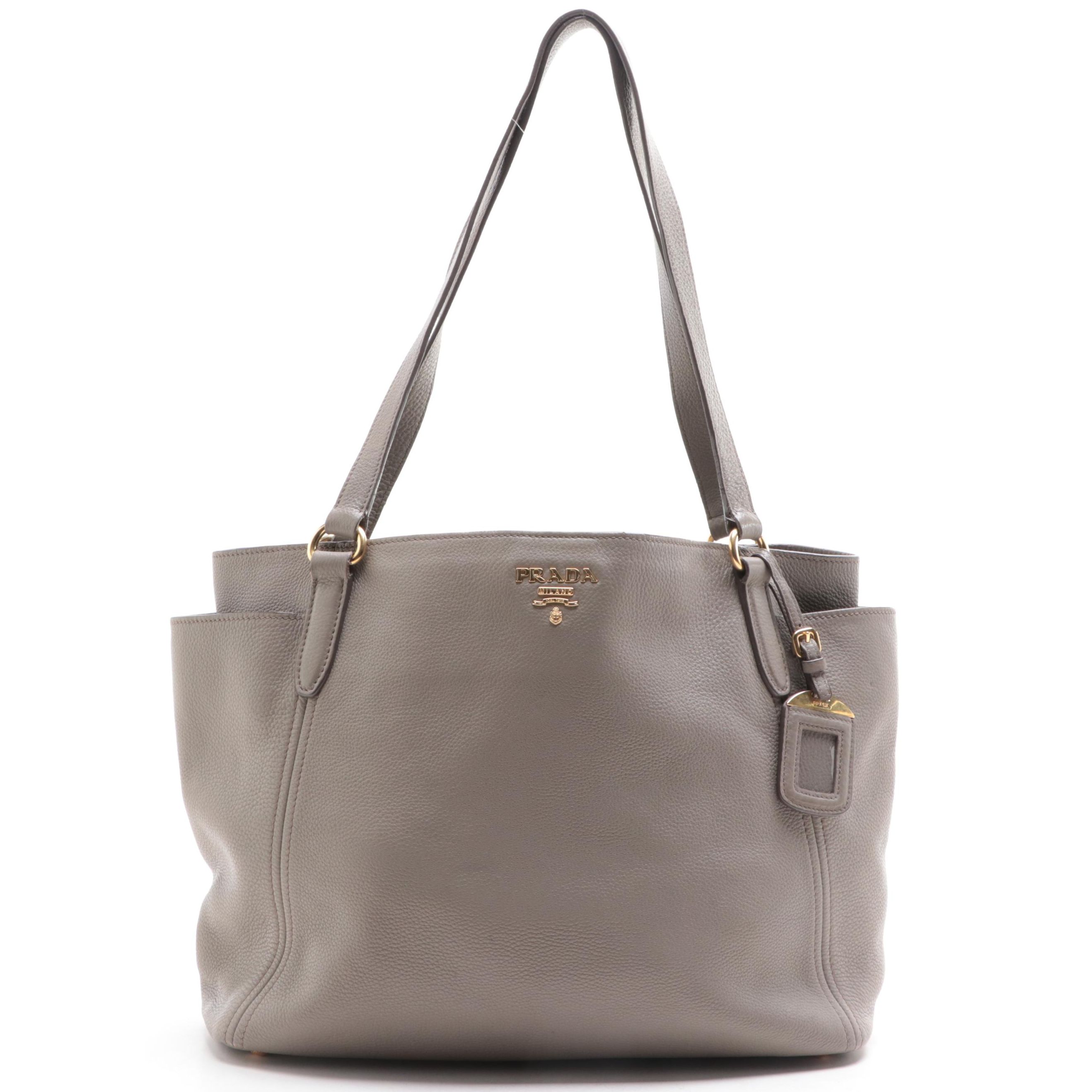 Prada Side Pocket Shopping Tote in Vitello Daino Leather