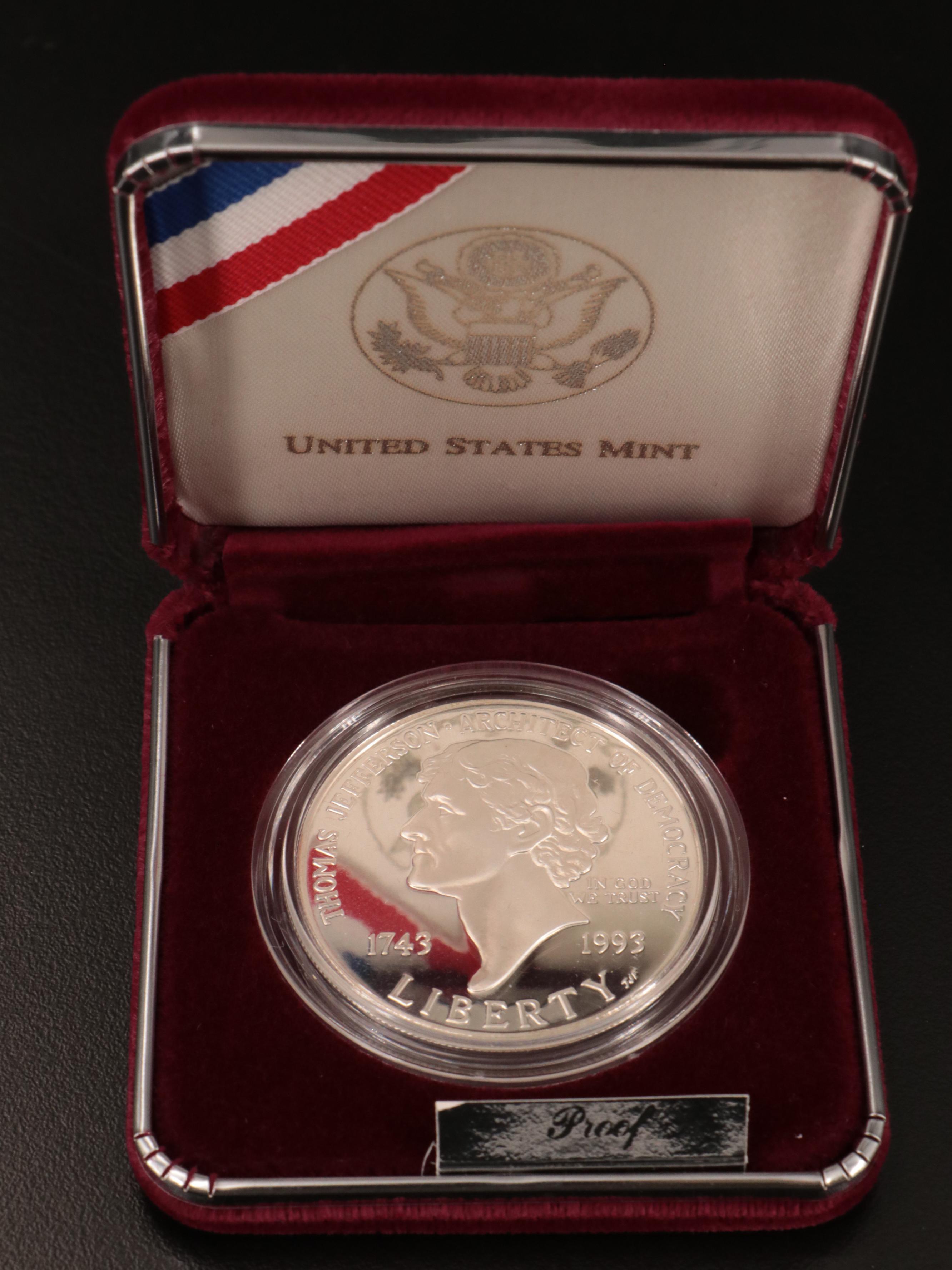 Five Different Modern Commemorative Proof Silver Dollars