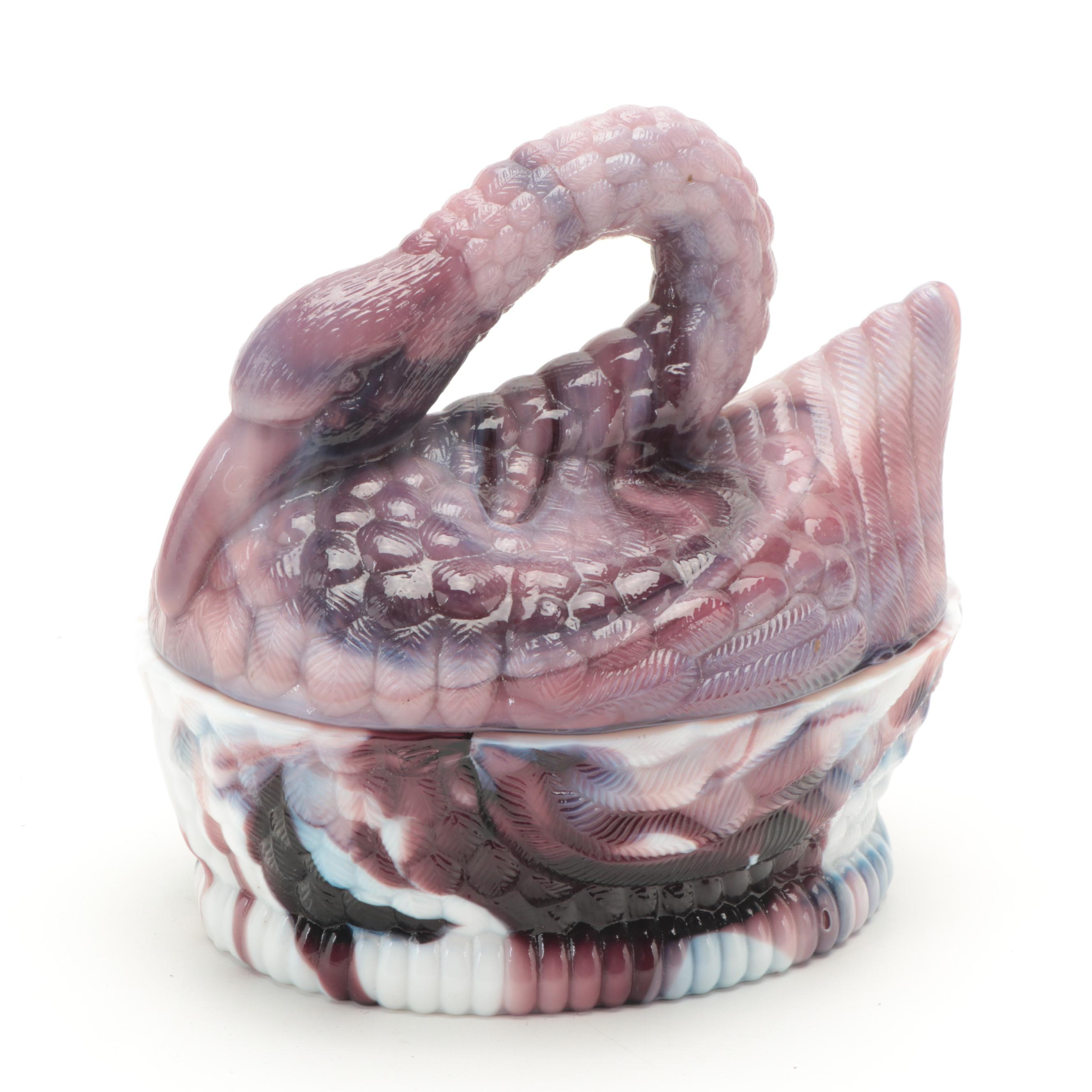 Swan on Nest and Rabbit Shaped Purple Slag Glass Candy Dishes