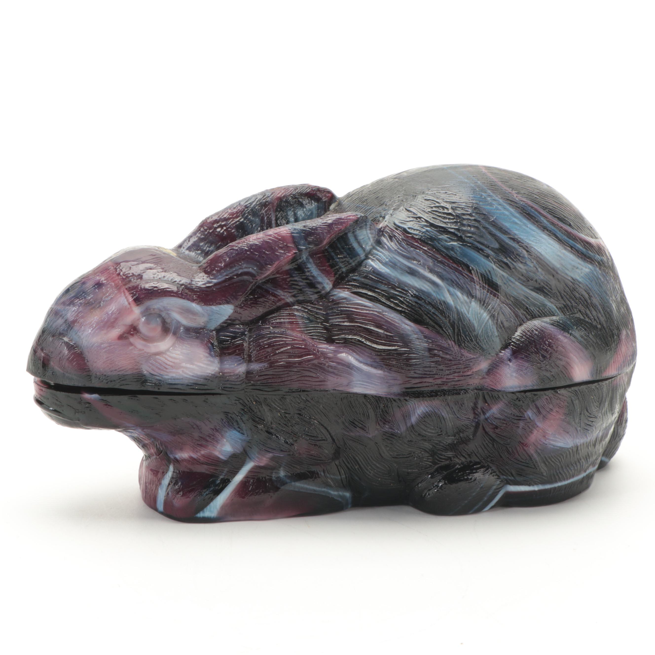 Swan on Nest and Rabbit Shaped Purple Slag Glass Candy Dishes
