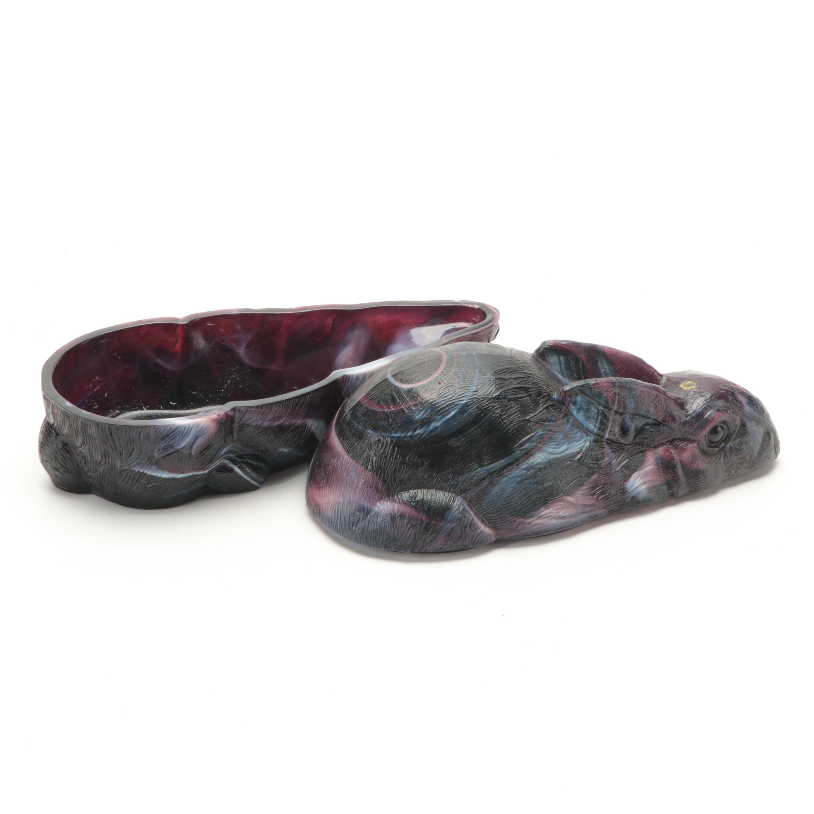 Swan on Nest and Rabbit Shaped Purple Slag Glass Candy Dishes