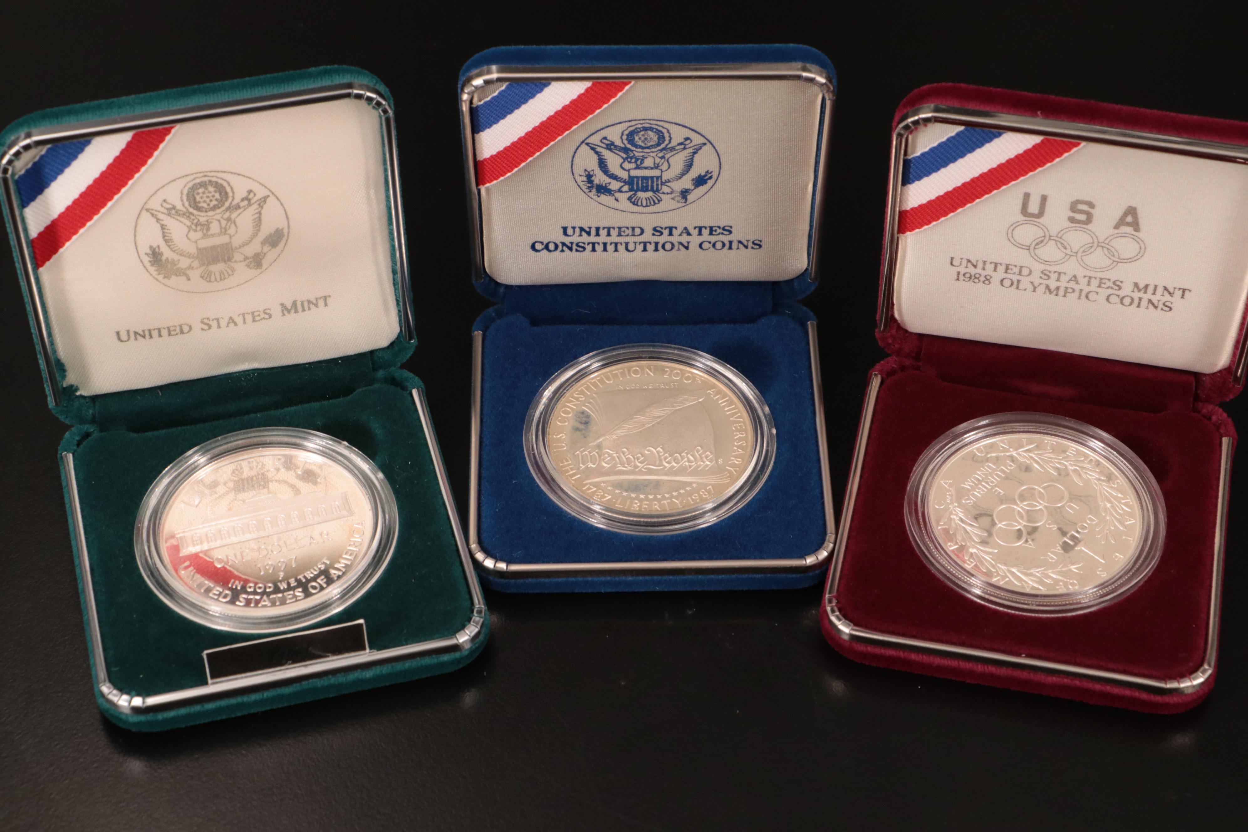 Three Different Modern Commemorative Proof Silver Dollars