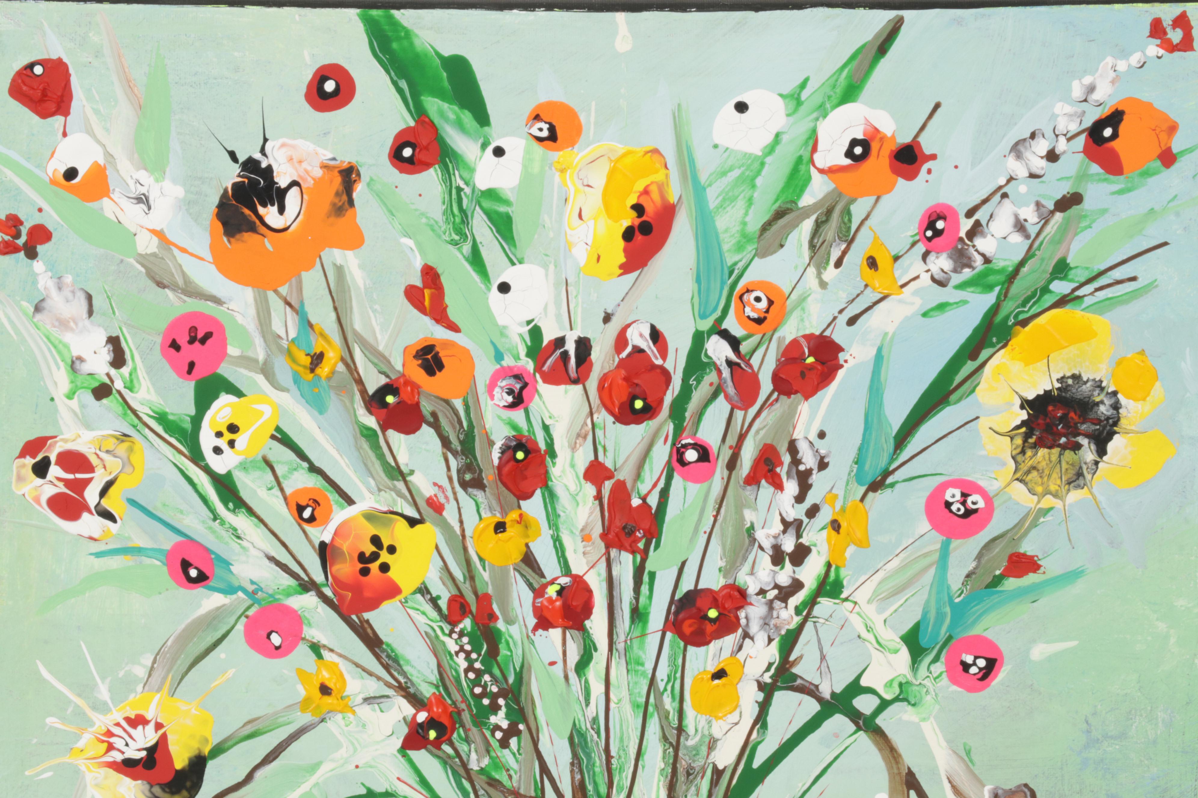 Farshad Lanjani Acrylic Painting of Flowers in Glass Bowl, 21st Century