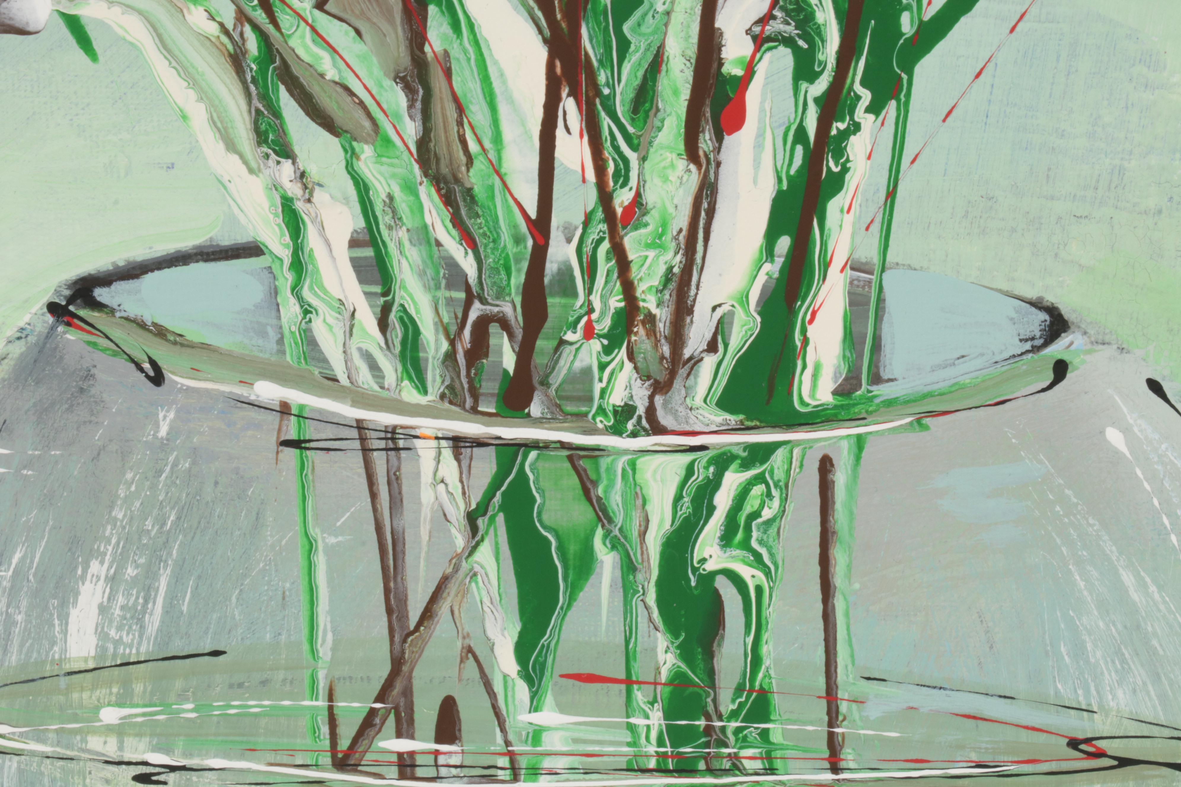 Farshad Lanjani Acrylic Painting of Flowers in Glass Bowl, 21st Century