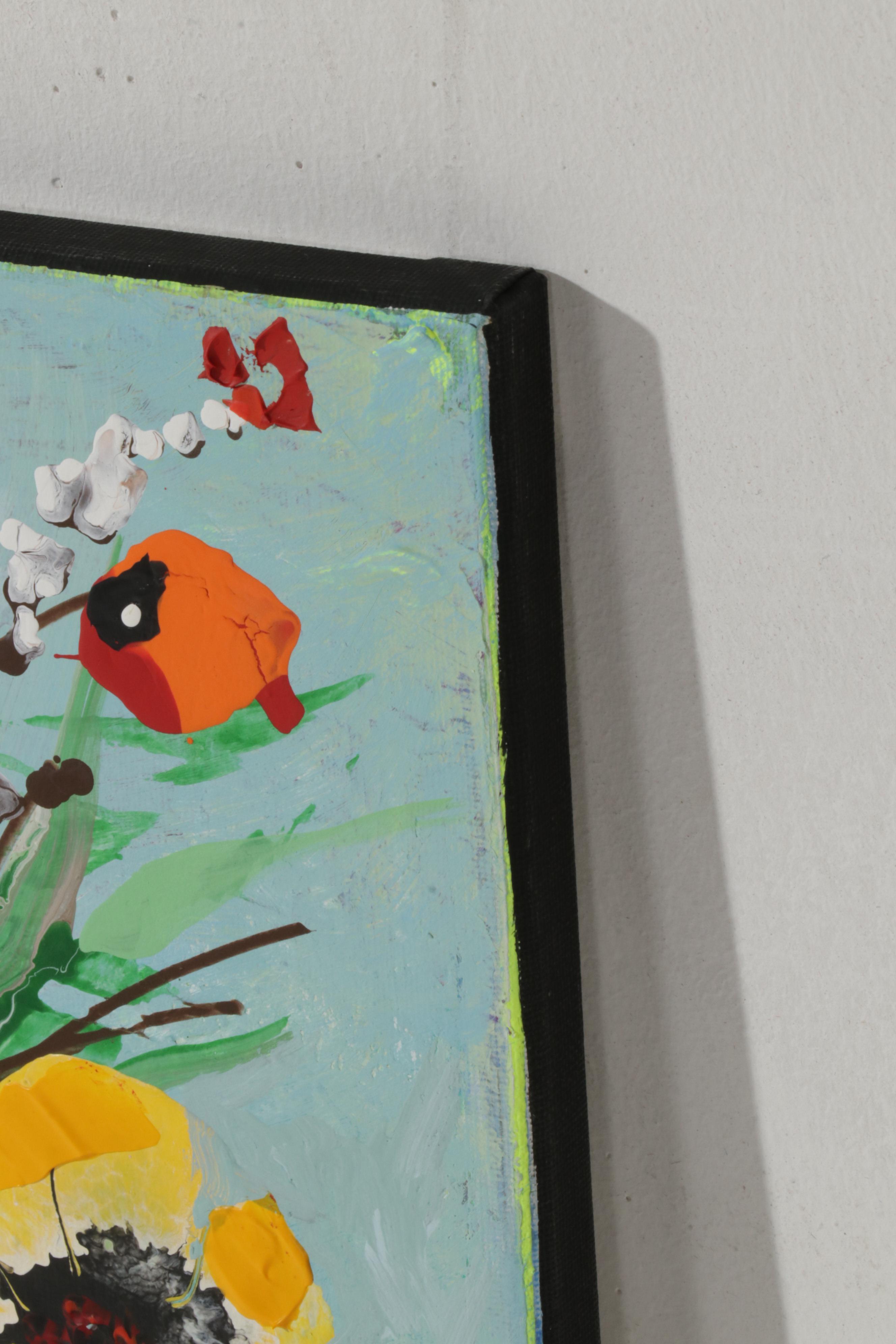 Farshad Lanjani Acrylic Painting of Flowers in Glass Bowl, 21st Century