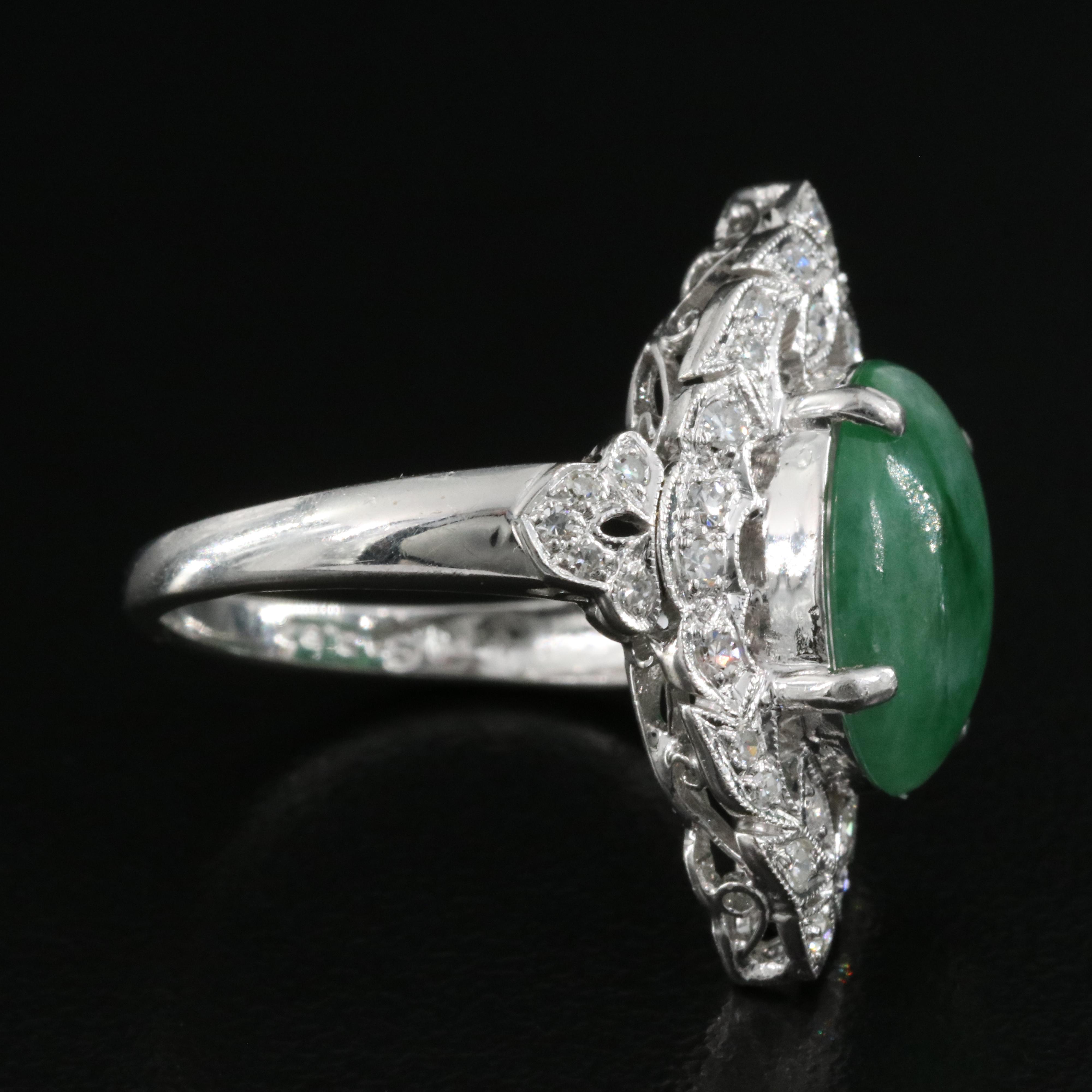 18K Jadeite and Diamond Navette Ring