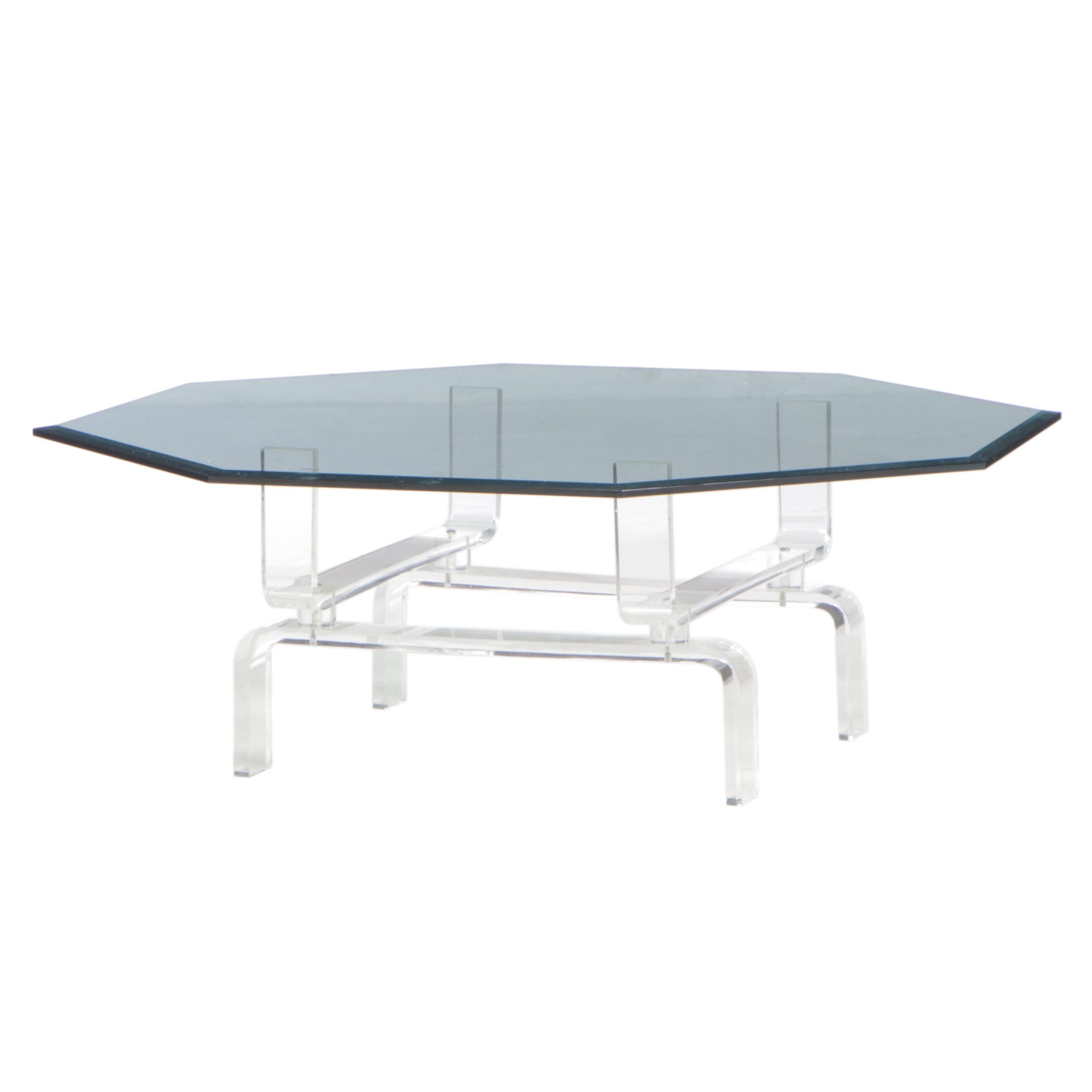 Acrylic and Octagonal Glass-Top Coffee Table, Late 20th Century