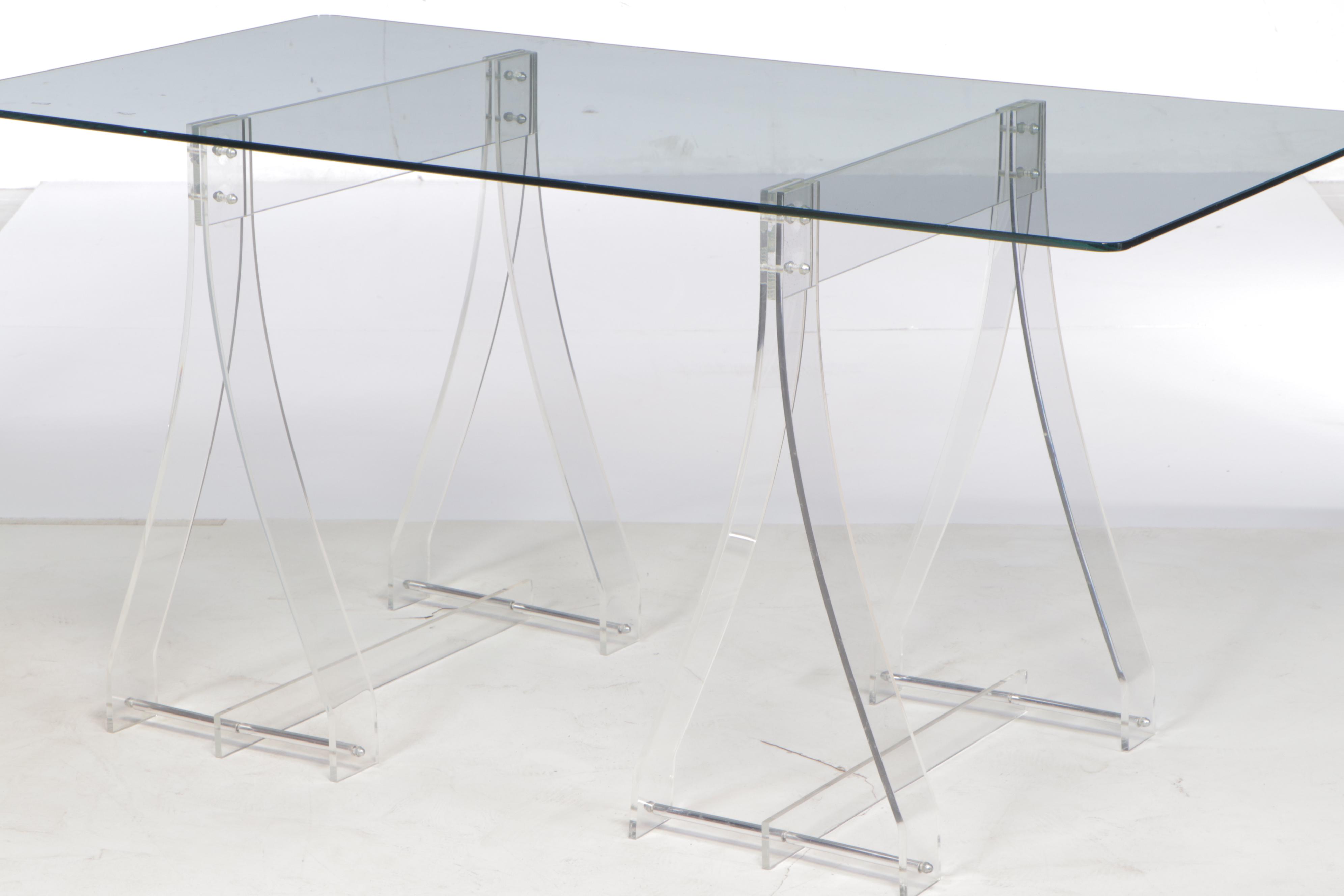 Modern Smoked Glass and Acrylic Base Dining Table