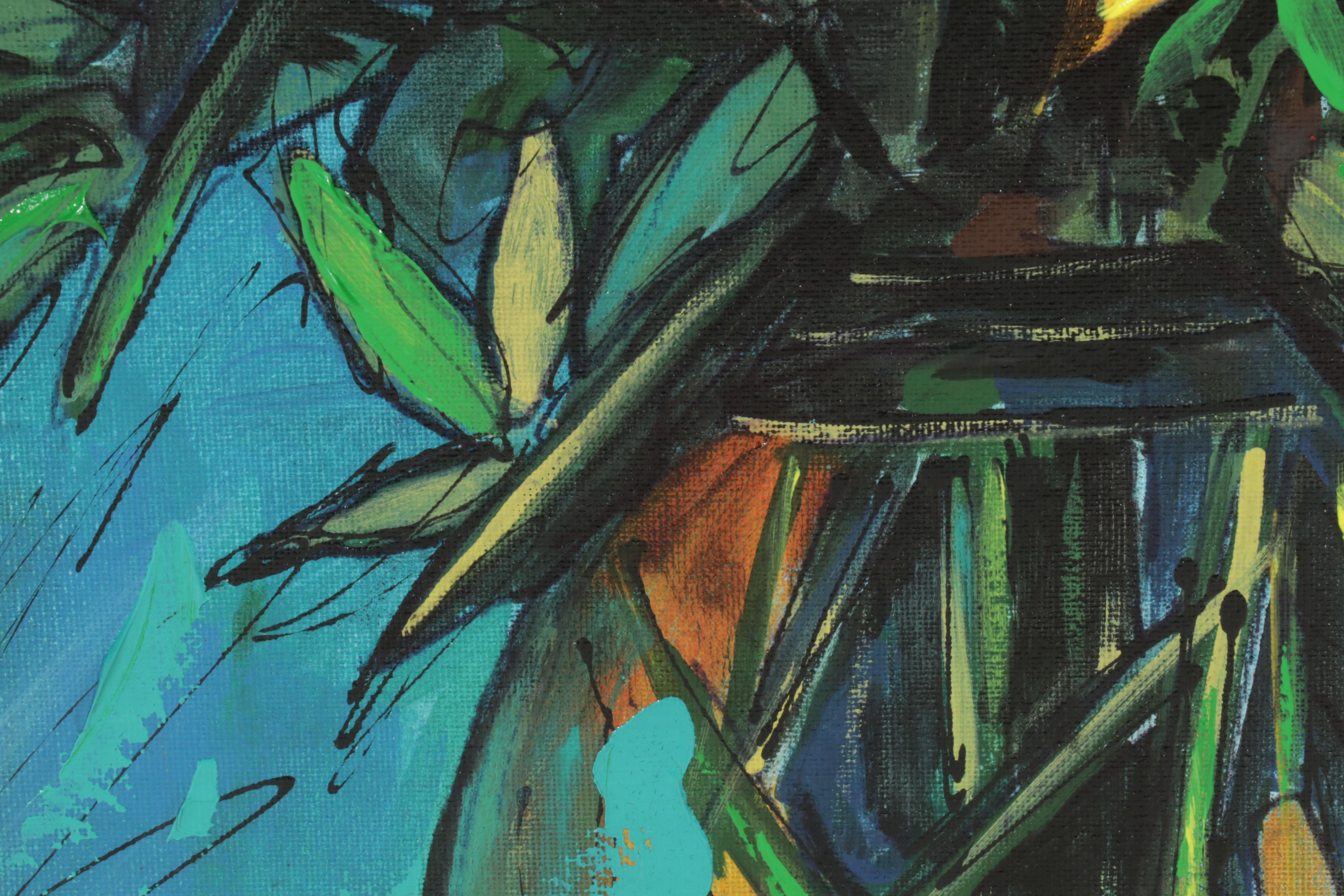 Farshad Lanjani Still Life Acrylic Painting of Sunflowers, 21st Century