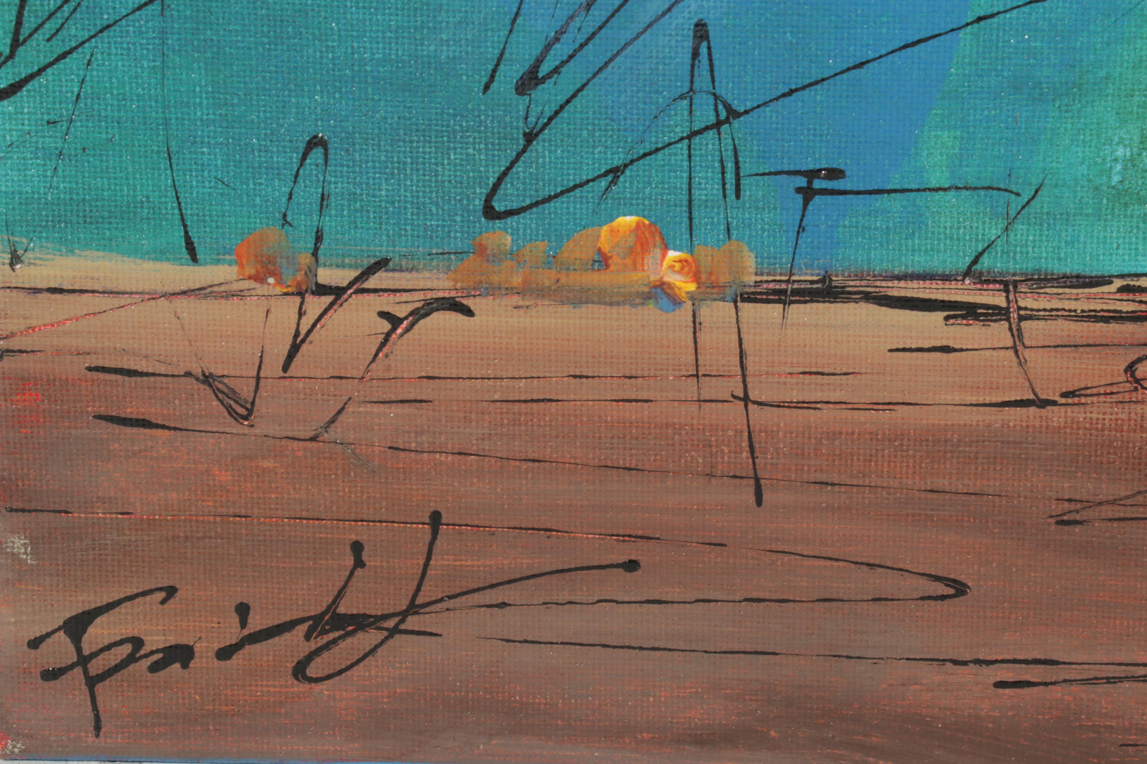 Farshad Lanjani Still Life Acrylic Painting of Sunflowers, 21st Century