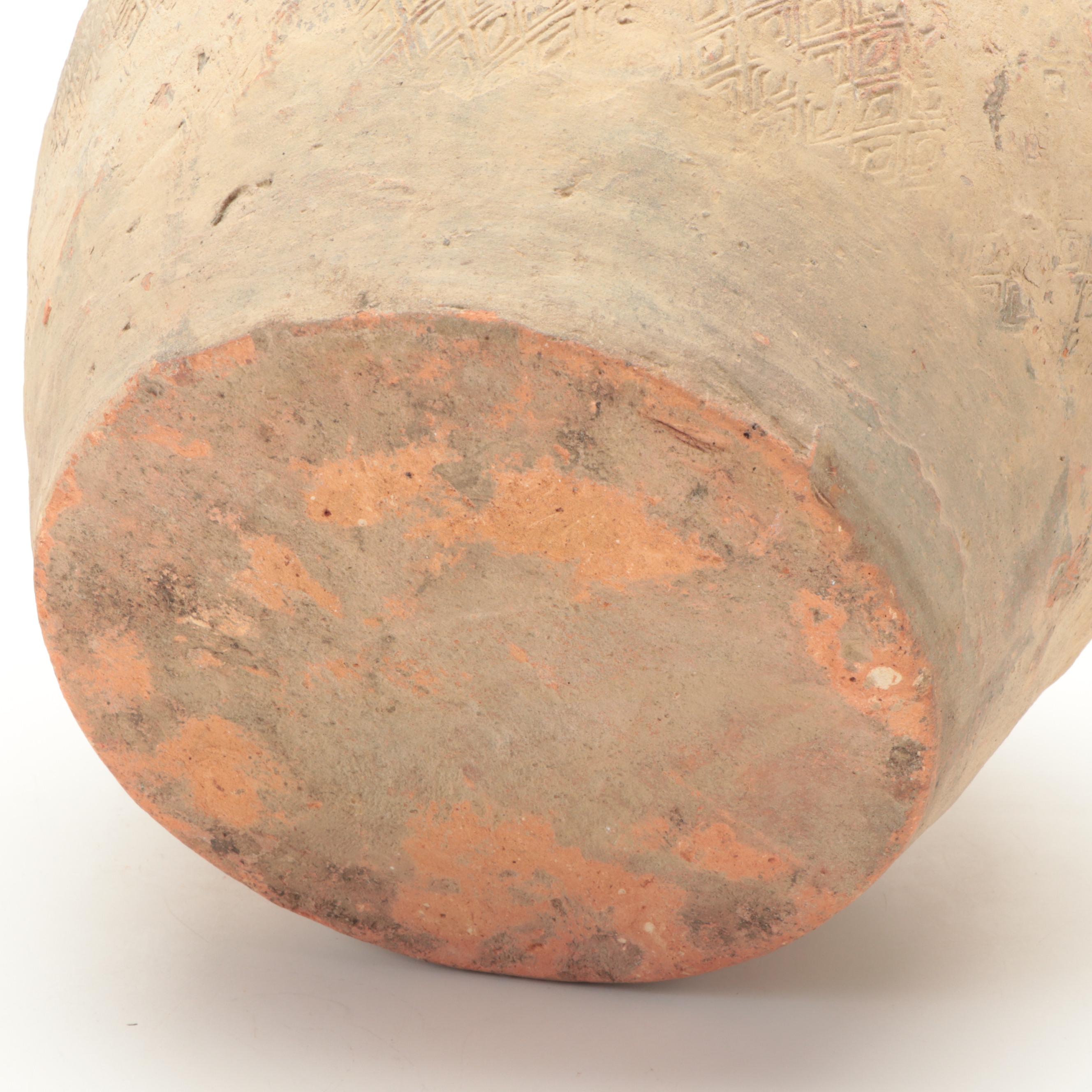 Excavated North Vietnamese Incised Diamond Motif Earthenware Jar, Probably Han