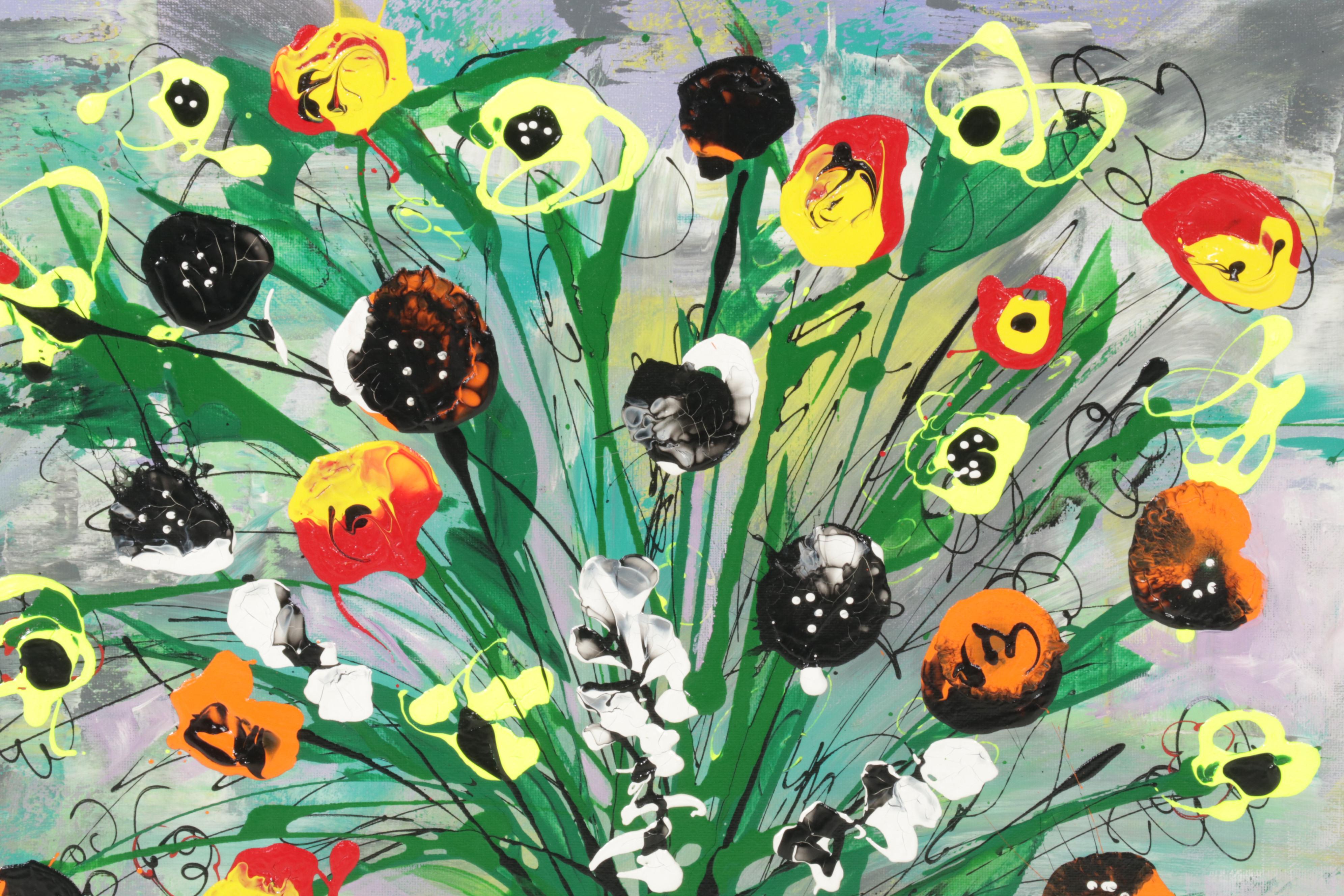 Farshad Lanjani Floral Still Life Acrylic Painting, 21st Century