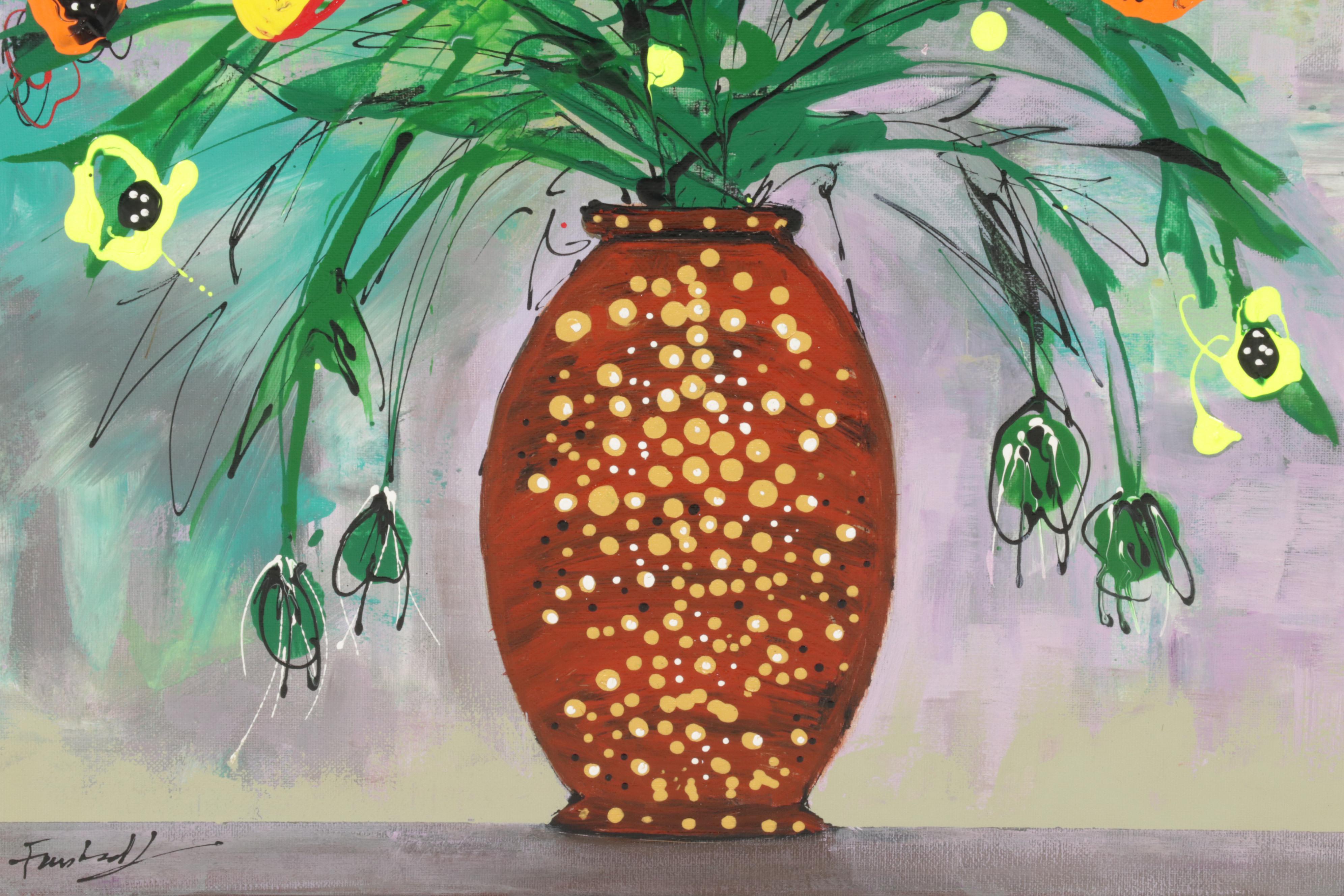 Farshad Lanjani Floral Still Life Acrylic Painting, 21st Century