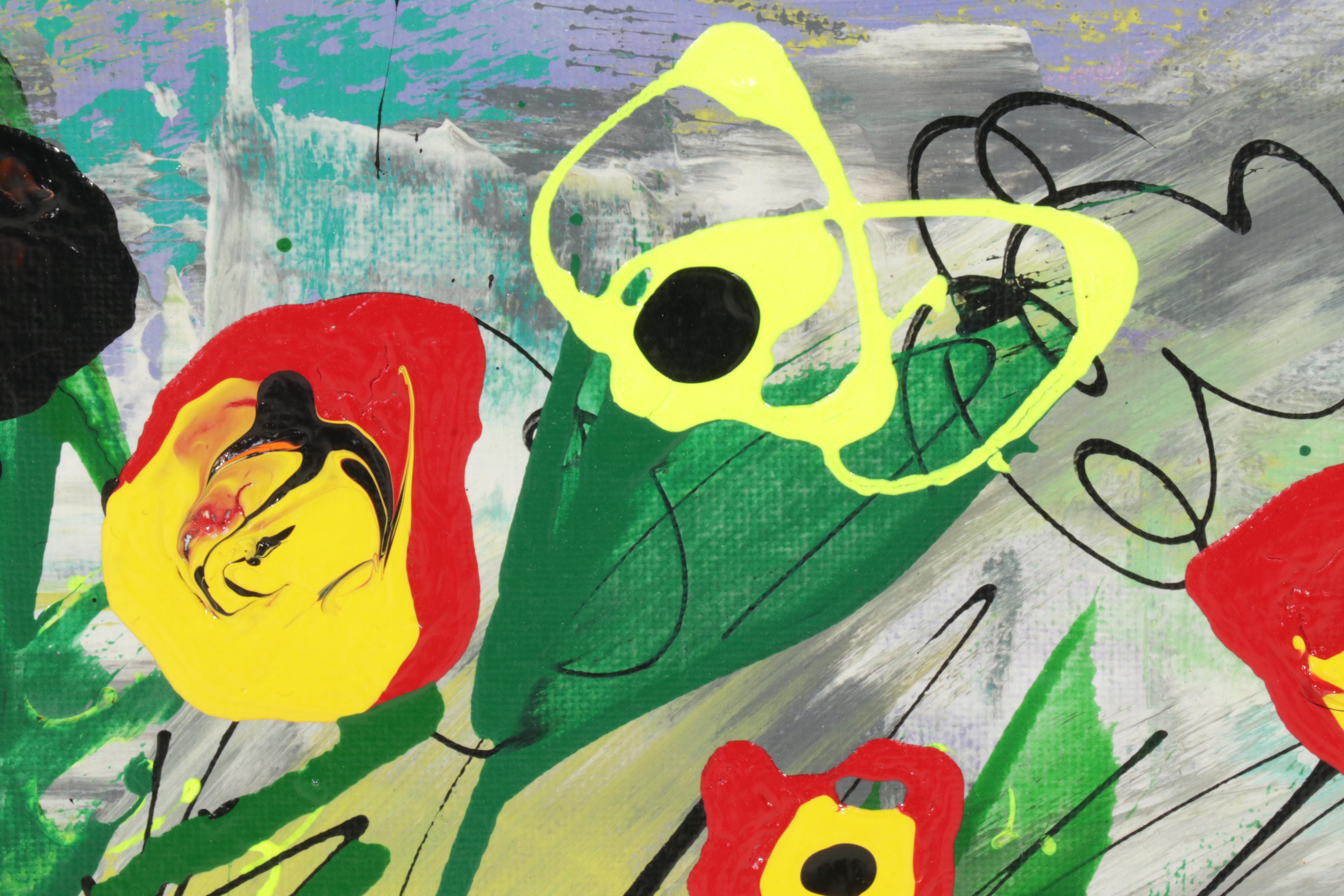 Farshad Lanjani Floral Still Life Acrylic Painting, 21st Century