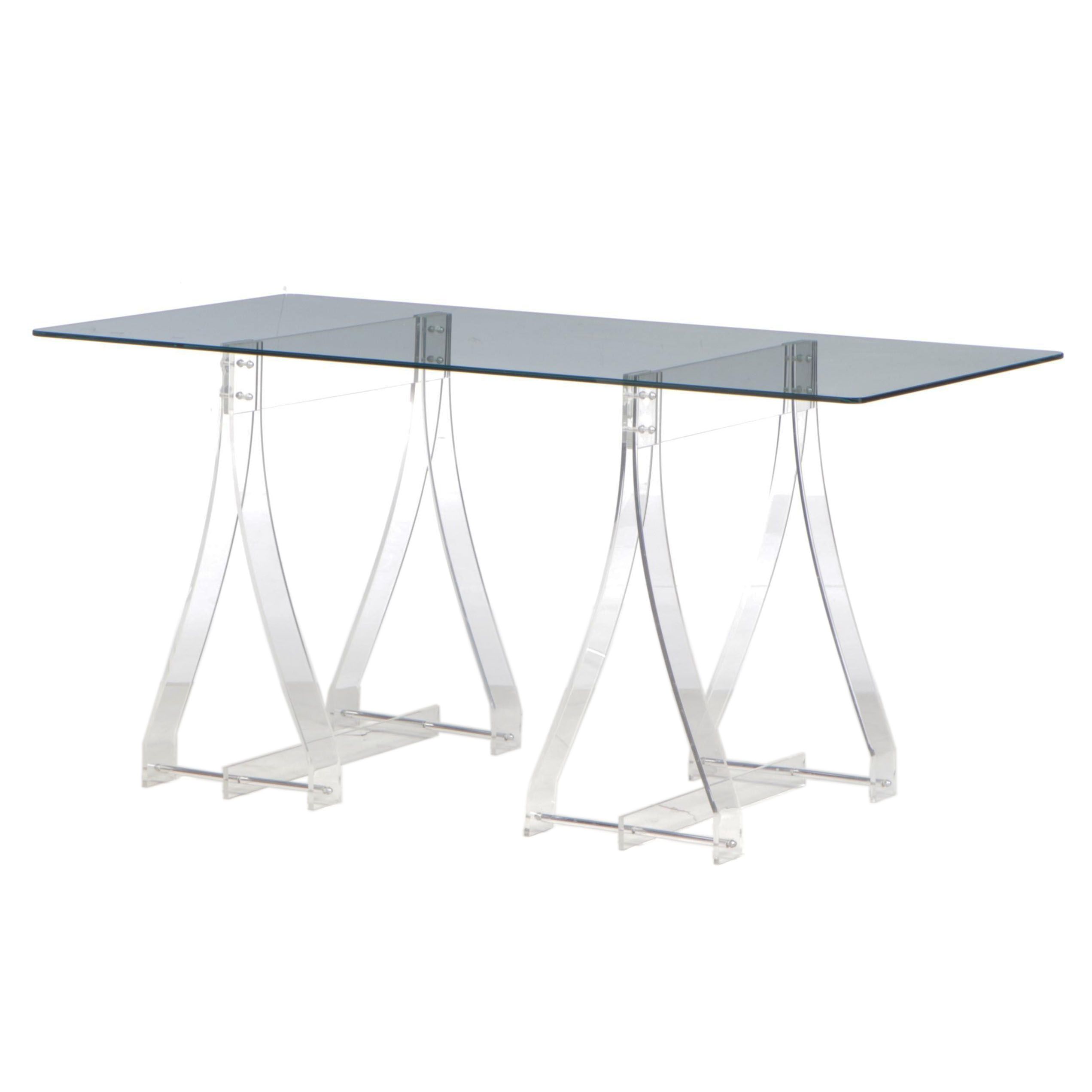 Modern Smoked Glass and Acrylic Base Dining Table EBTH