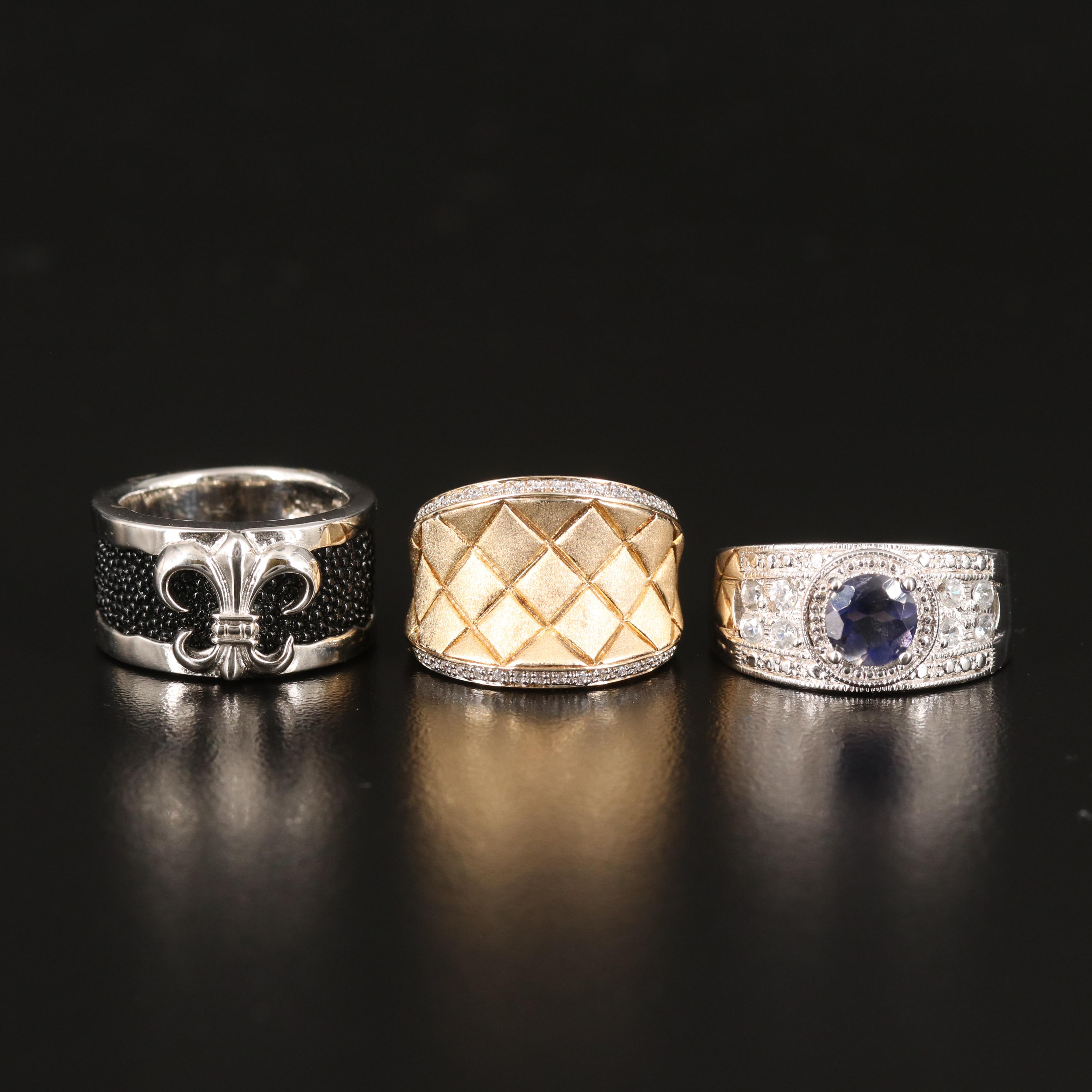 Trio of Rings with Iolite, Zircon and Cubic Zirconia in Sterling