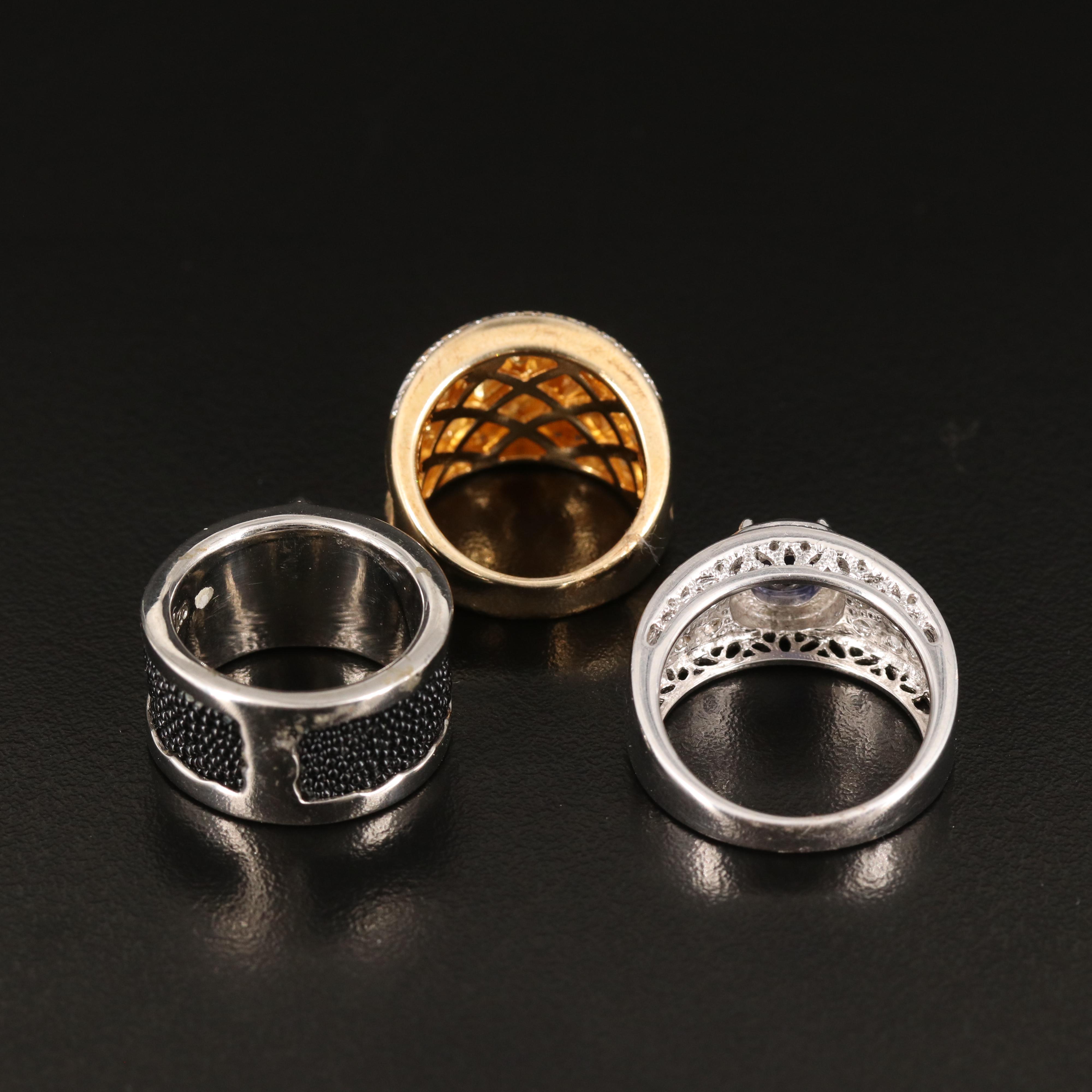 Trio of Rings with Iolite, Zircon and Cubic Zirconia in Sterling