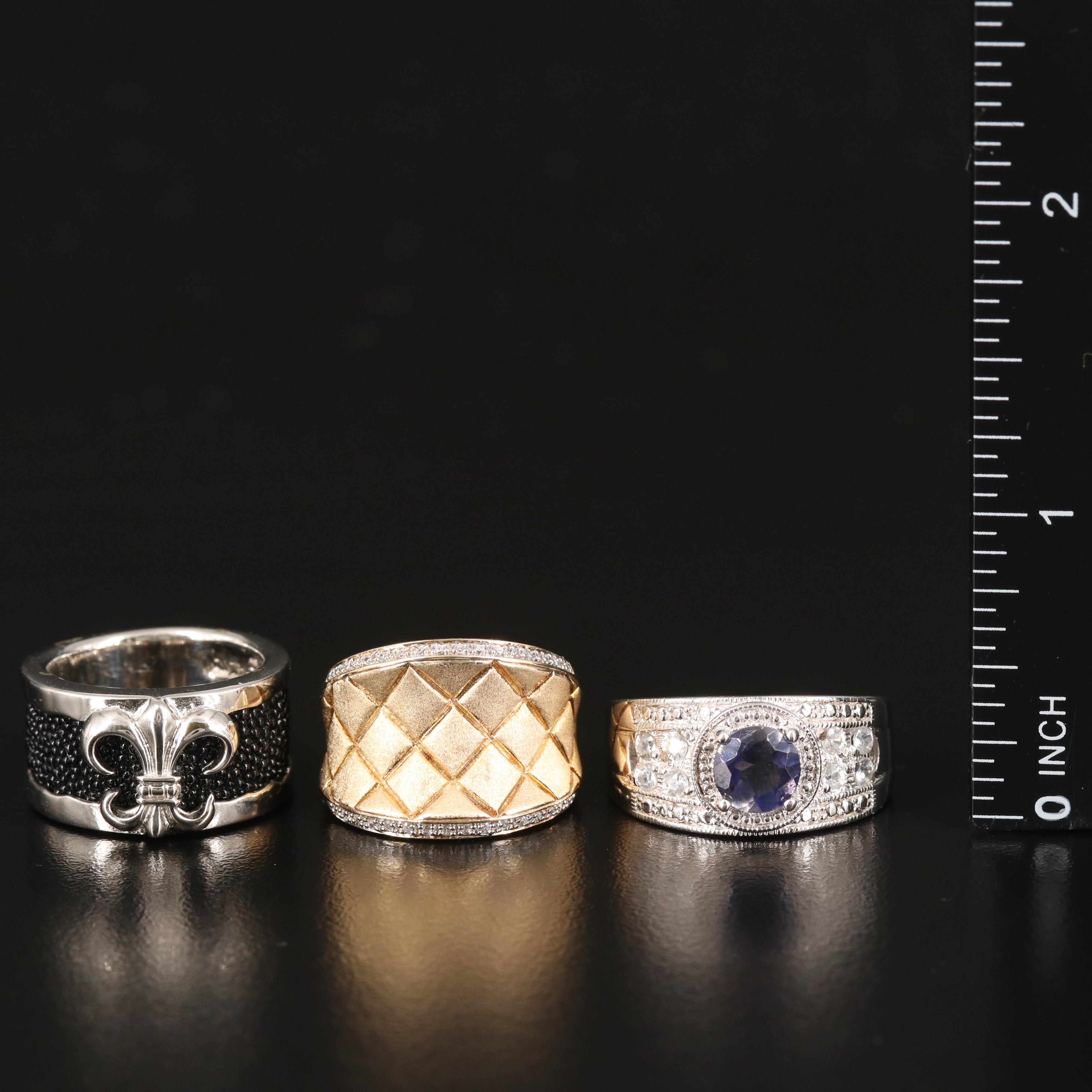 Trio of Rings with Iolite, Zircon and Cubic Zirconia in Sterling