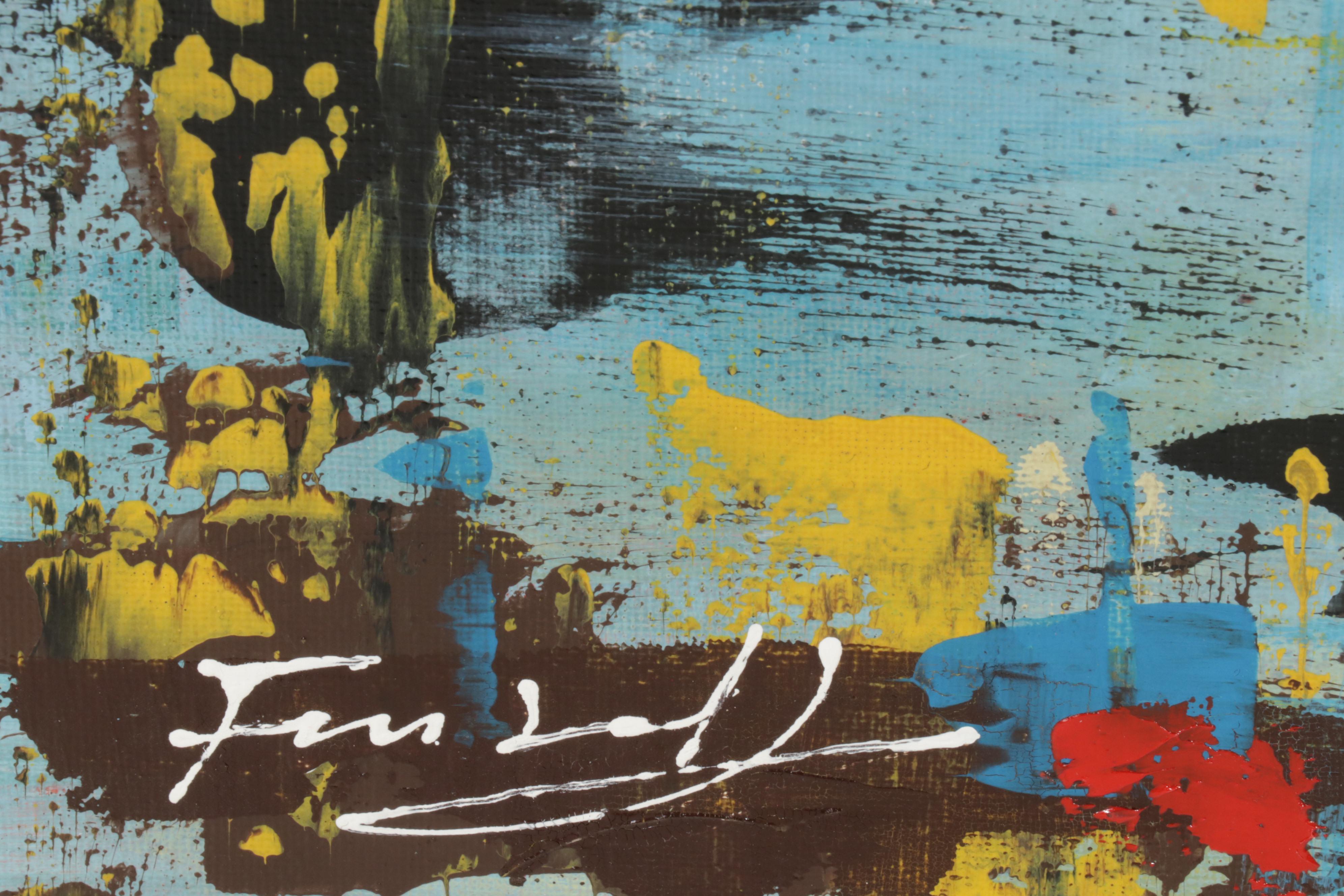 Farshad Lanjani Sunflowers Still Life Acrylic Painting, 21st Century