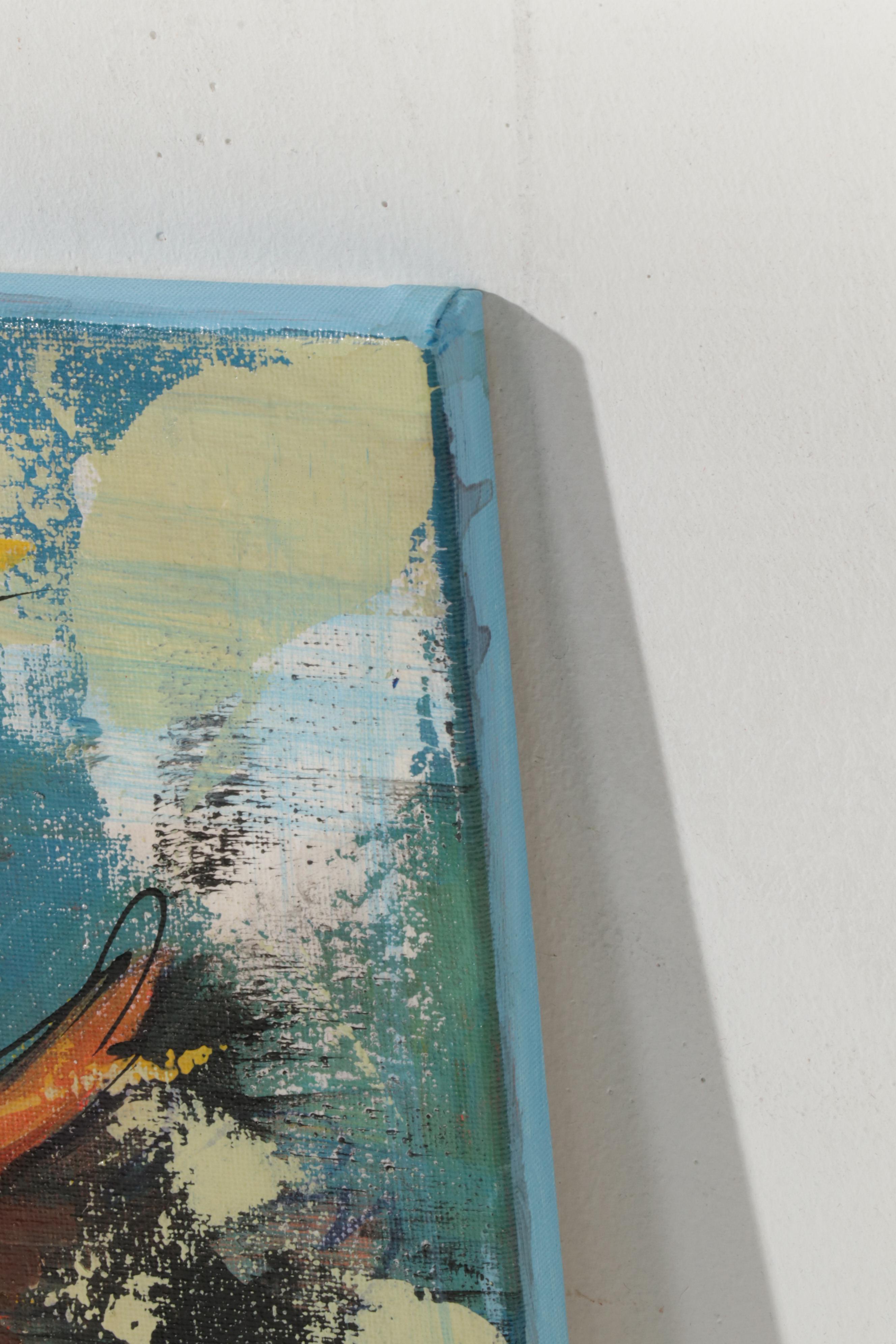 Farshad Lanjani Sunflowers Still Life Acrylic Painting, 21st Century