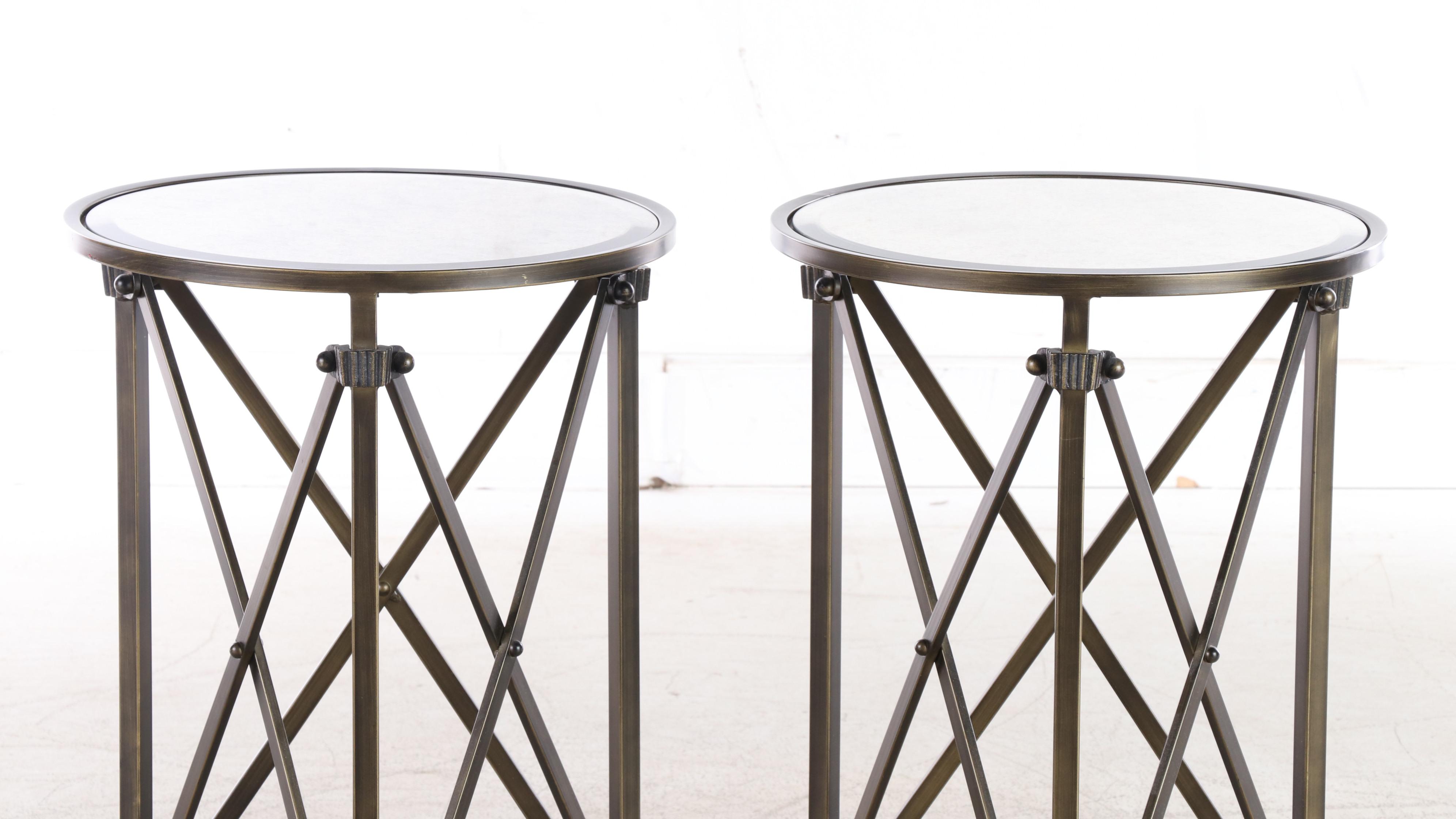 Pair of Ballard Designs "Olivia" Brass-Patinated and Mirrored Glass Side Table