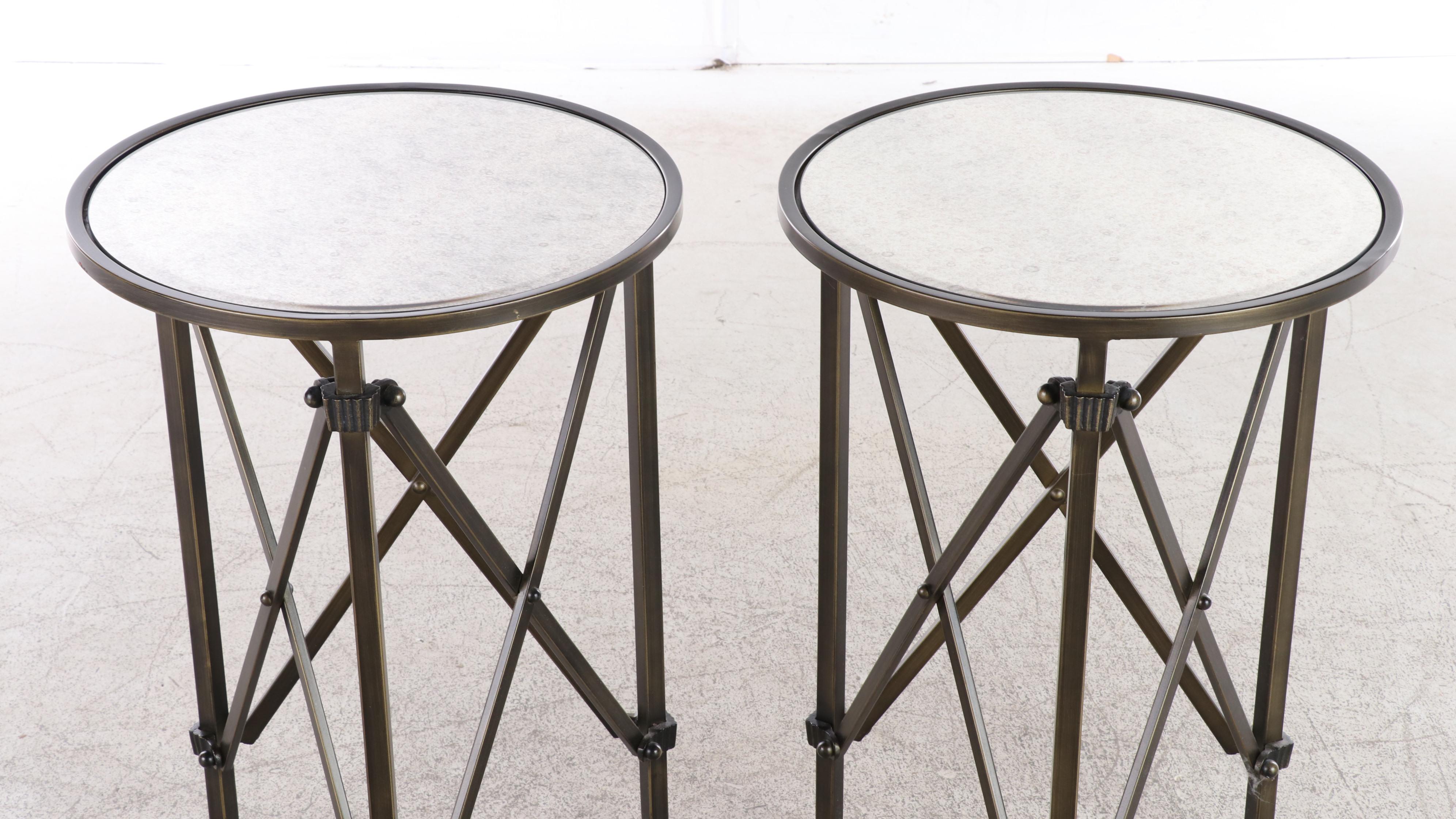 Pair of Ballard Designs "Olivia" Brass-Patinated and Mirrored Glass Side Table