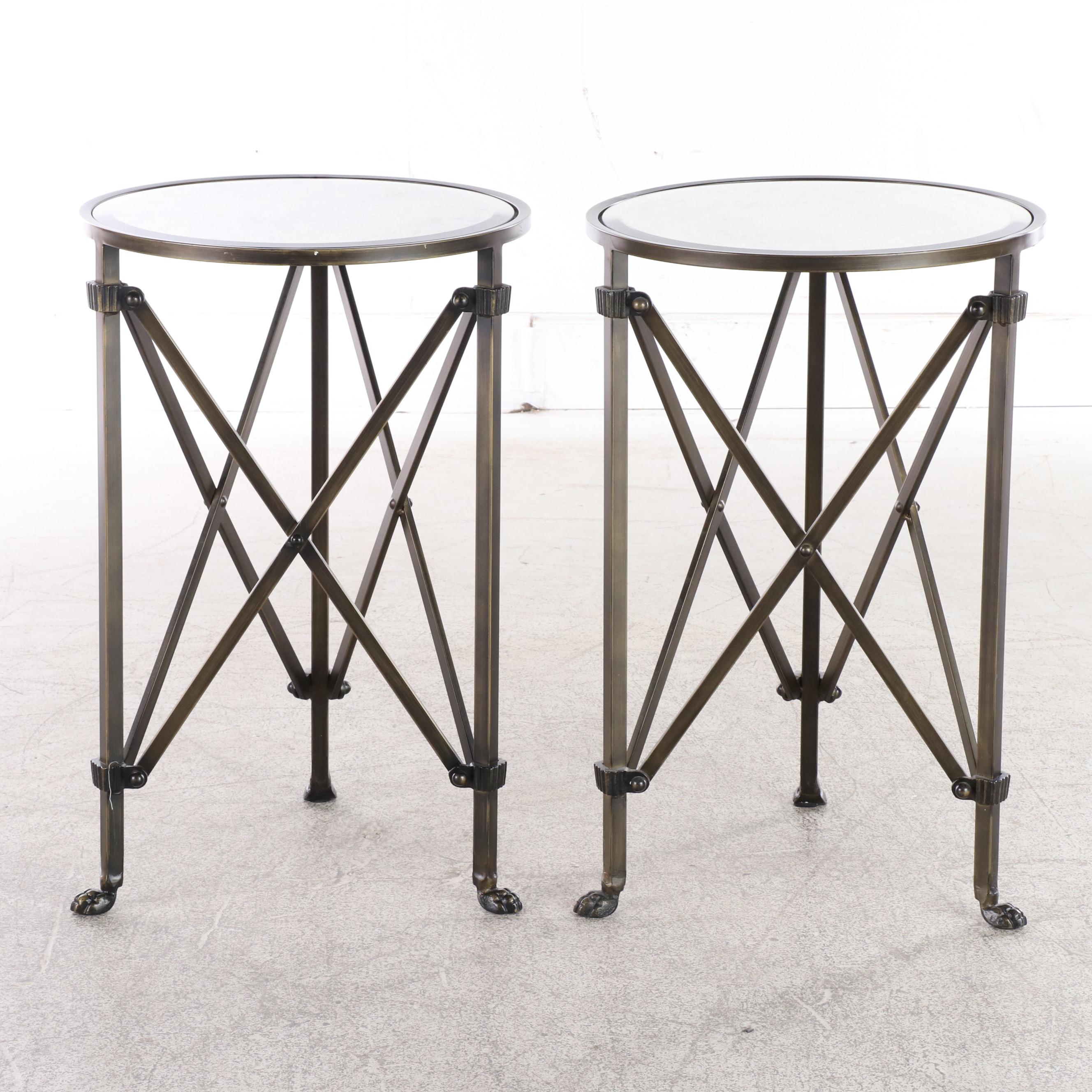 Pair of Ballard Designs "Olivia" Brass-Patinated and Mirrored Glass Side Table