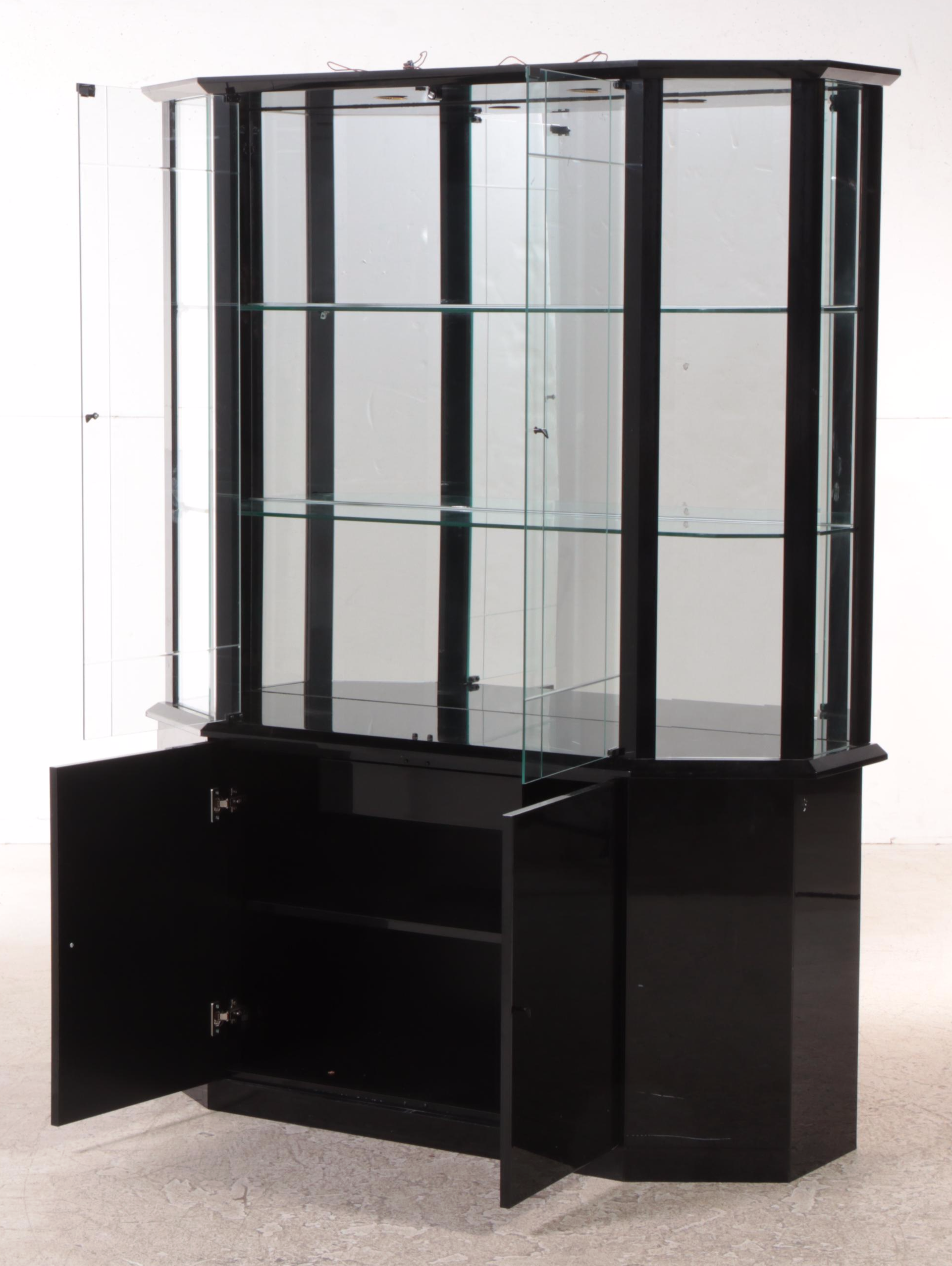 Ebonized Wood and Glass China Cabinet