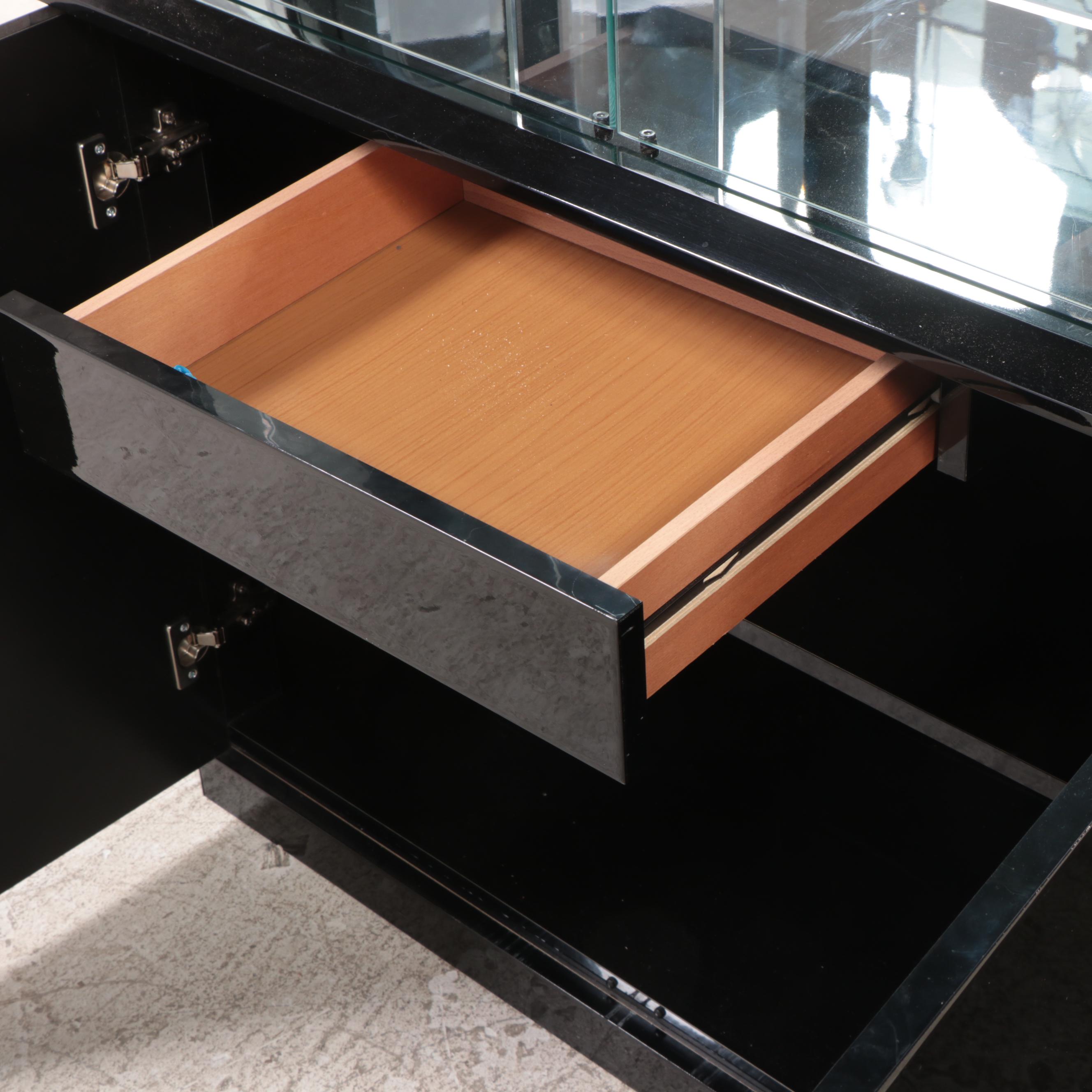 Ebonized Wood and Glass China Cabinet