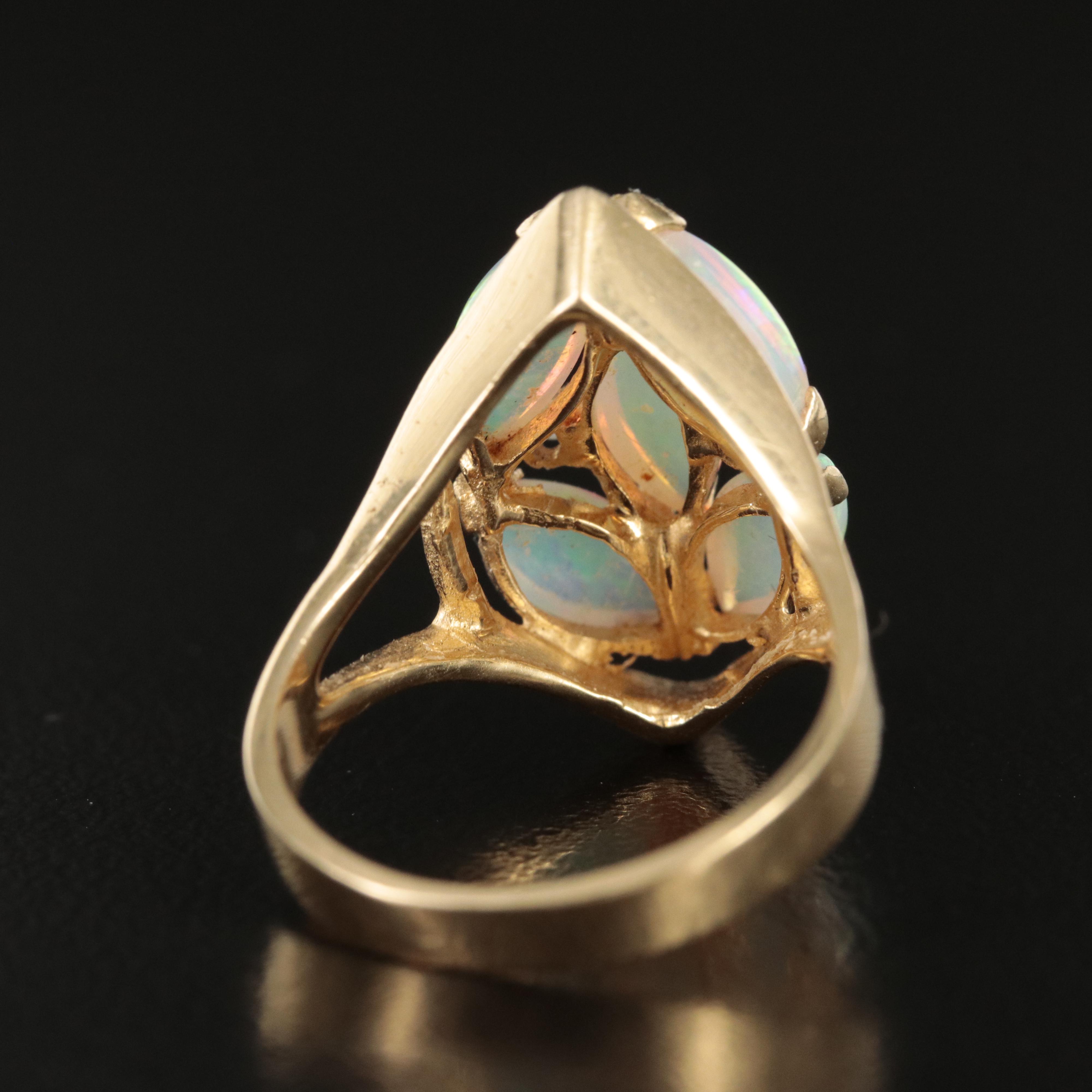 14K Opal and Diamond Navette Ring