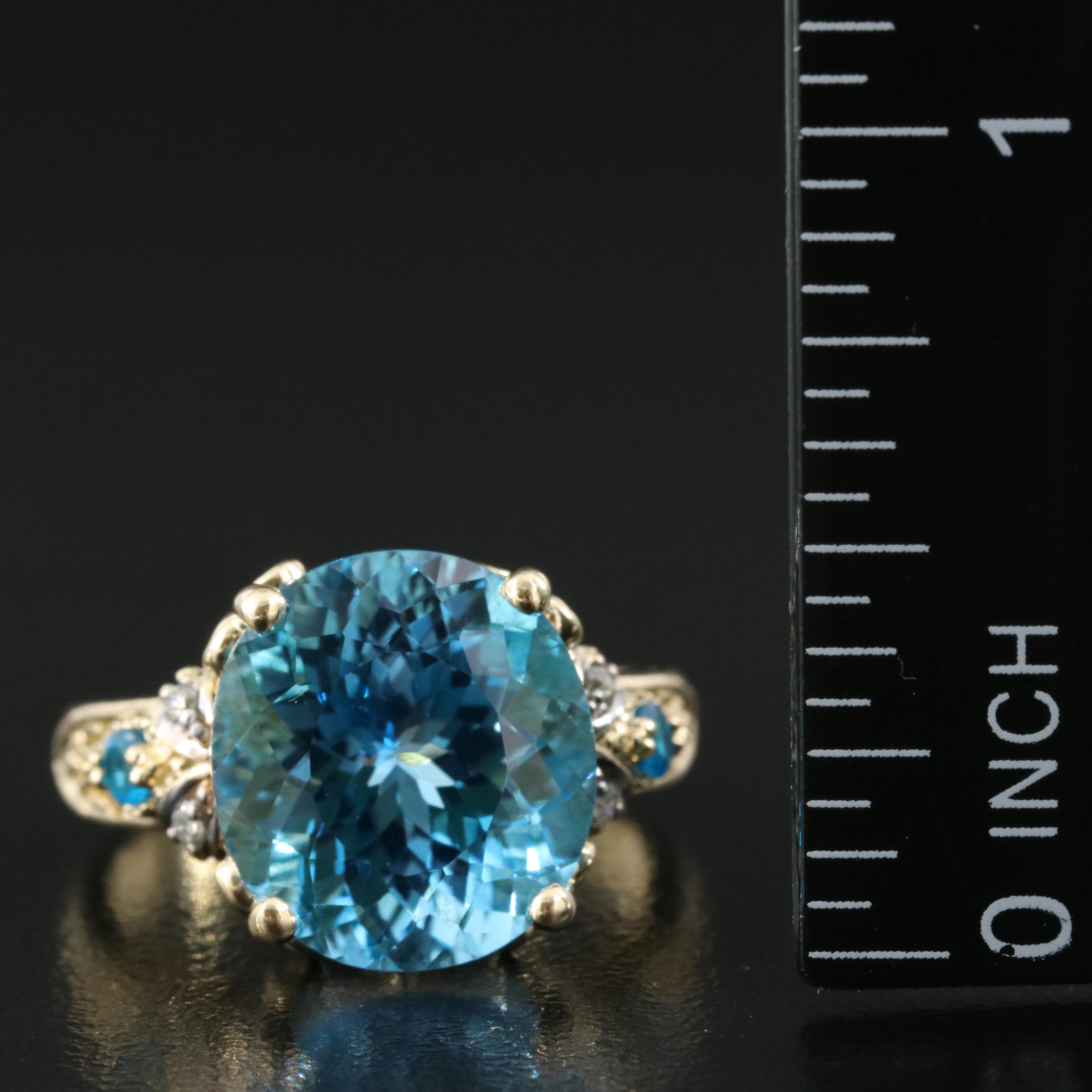 14K Swiss Blue Topaz, Apatite and Diamond Ring