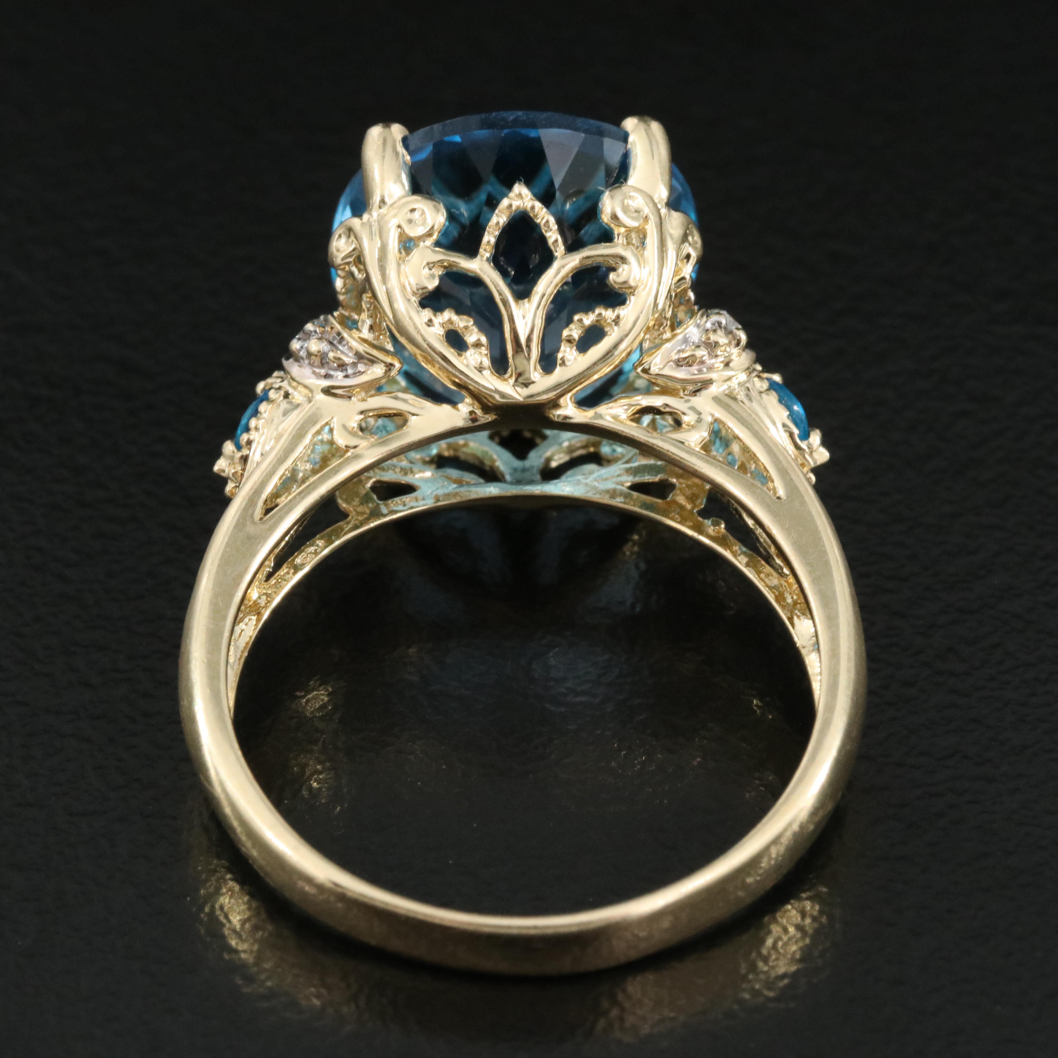 14K Swiss Blue Topaz, Apatite and Diamond Ring