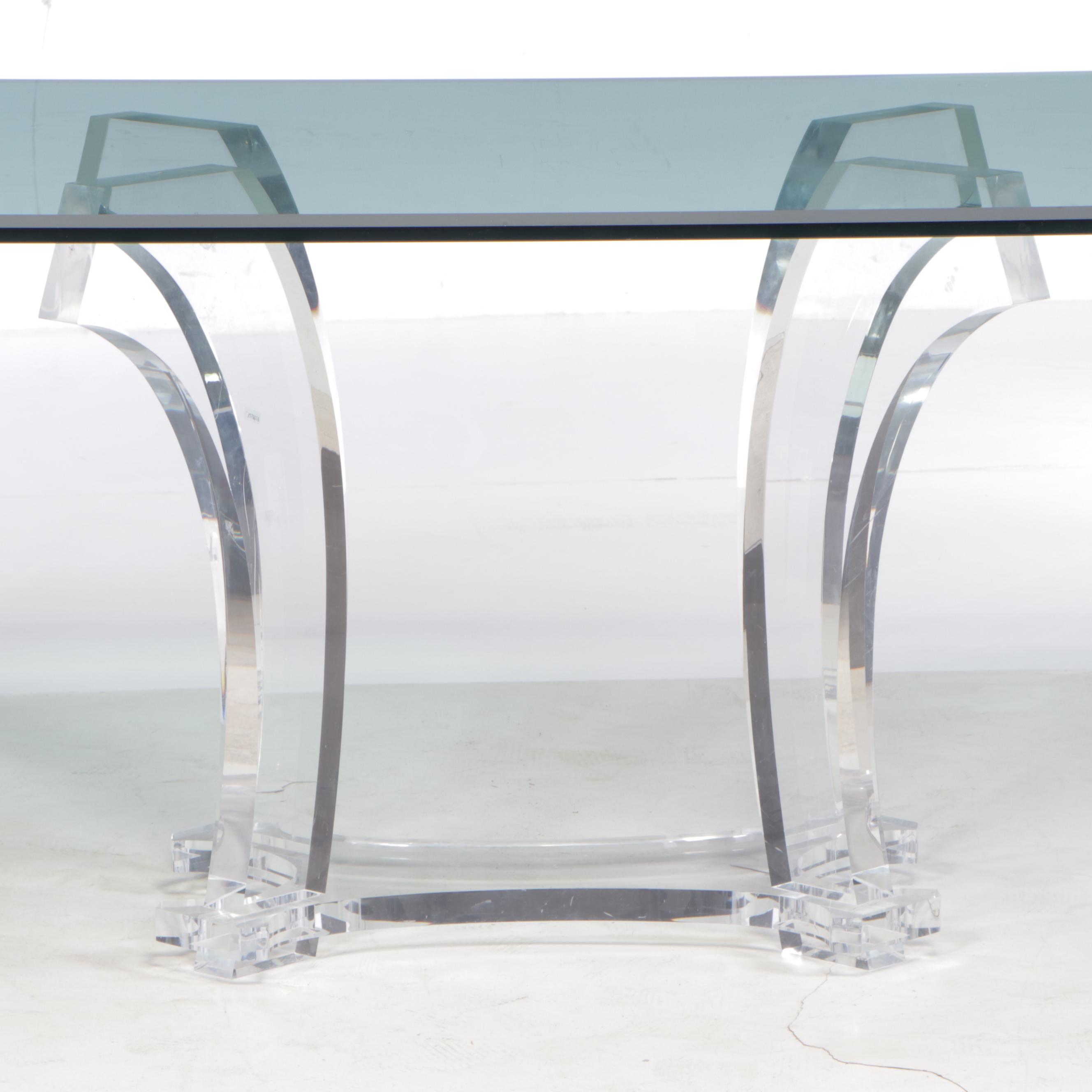 Acrylic Pedestal and Glass Top Dining Table, Late 20th Century