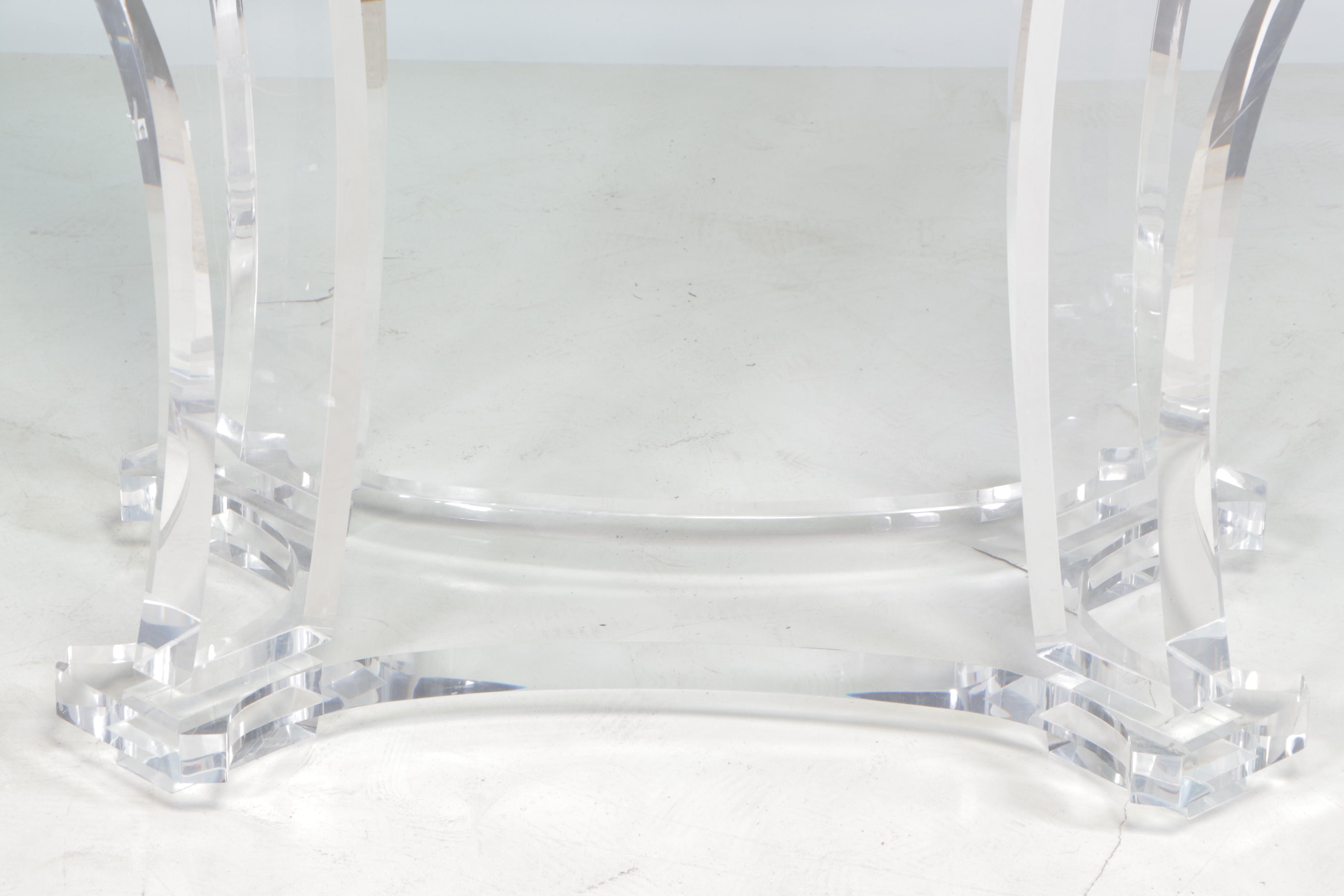 Acrylic Pedestal and Glass Top Dining Table, Late 20th Century