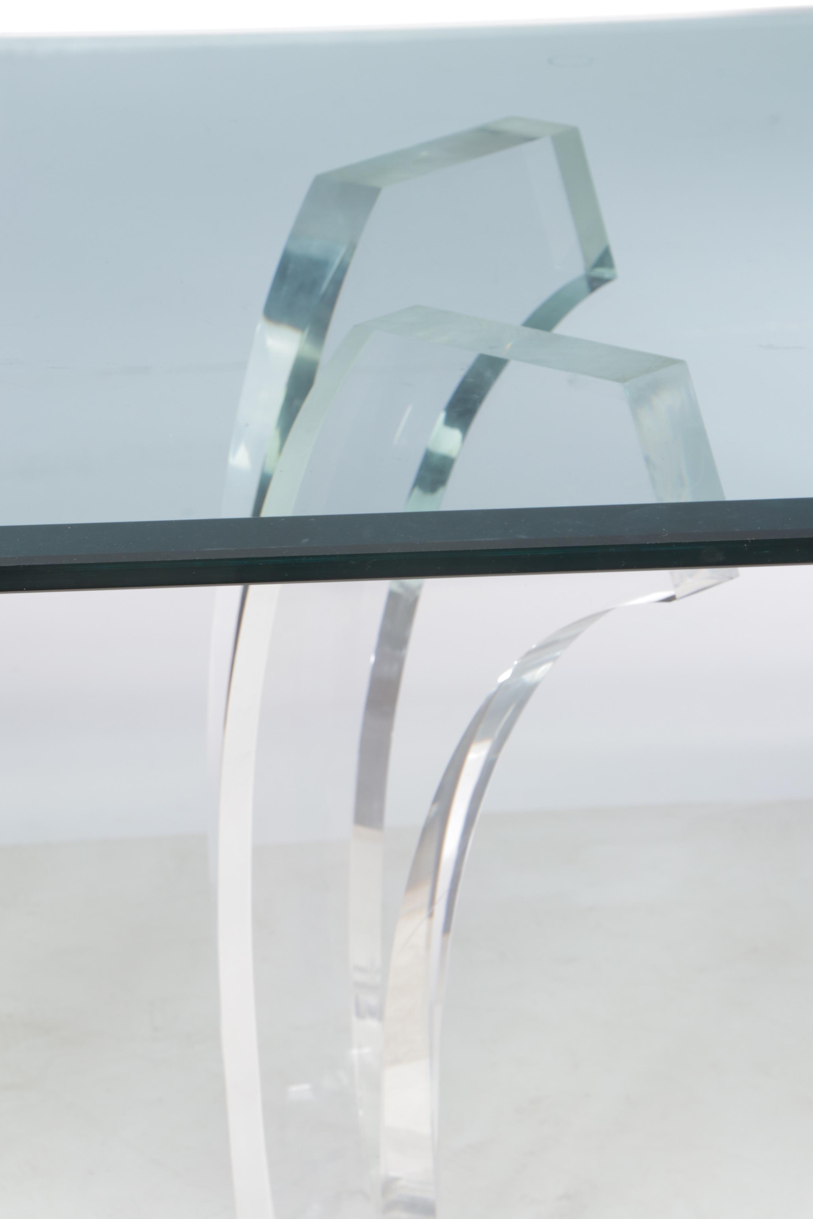 Acrylic Pedestal and Glass Top Dining Table, Late 20th Century