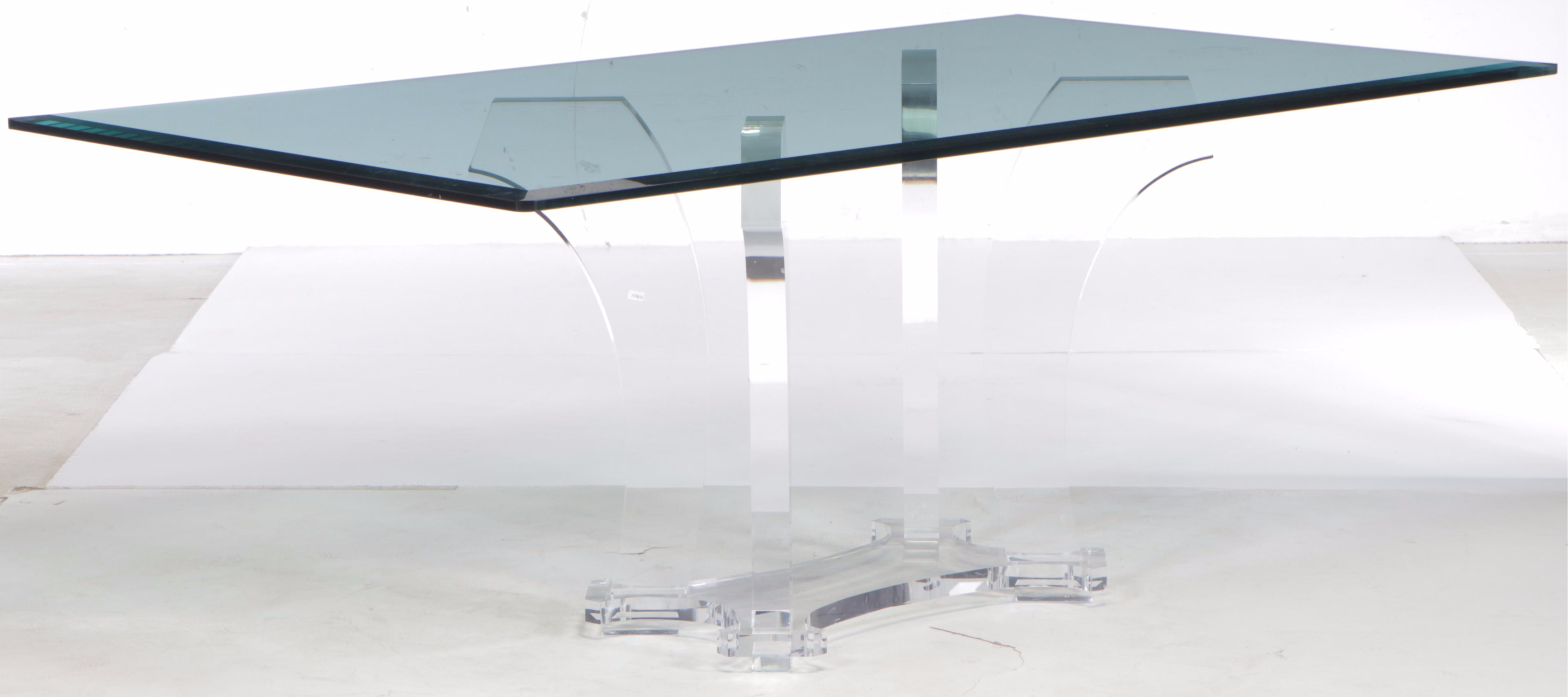 Acrylic Pedestal and Glass Top Dining Table, Late 20th Century