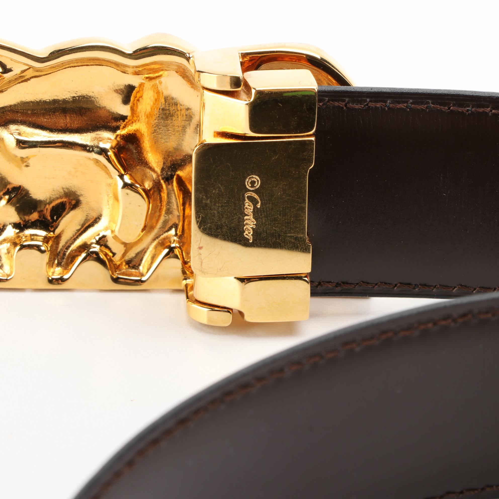 Cartier Reversible Elephant Belt in Black and Brown Smooth Leather with Box
