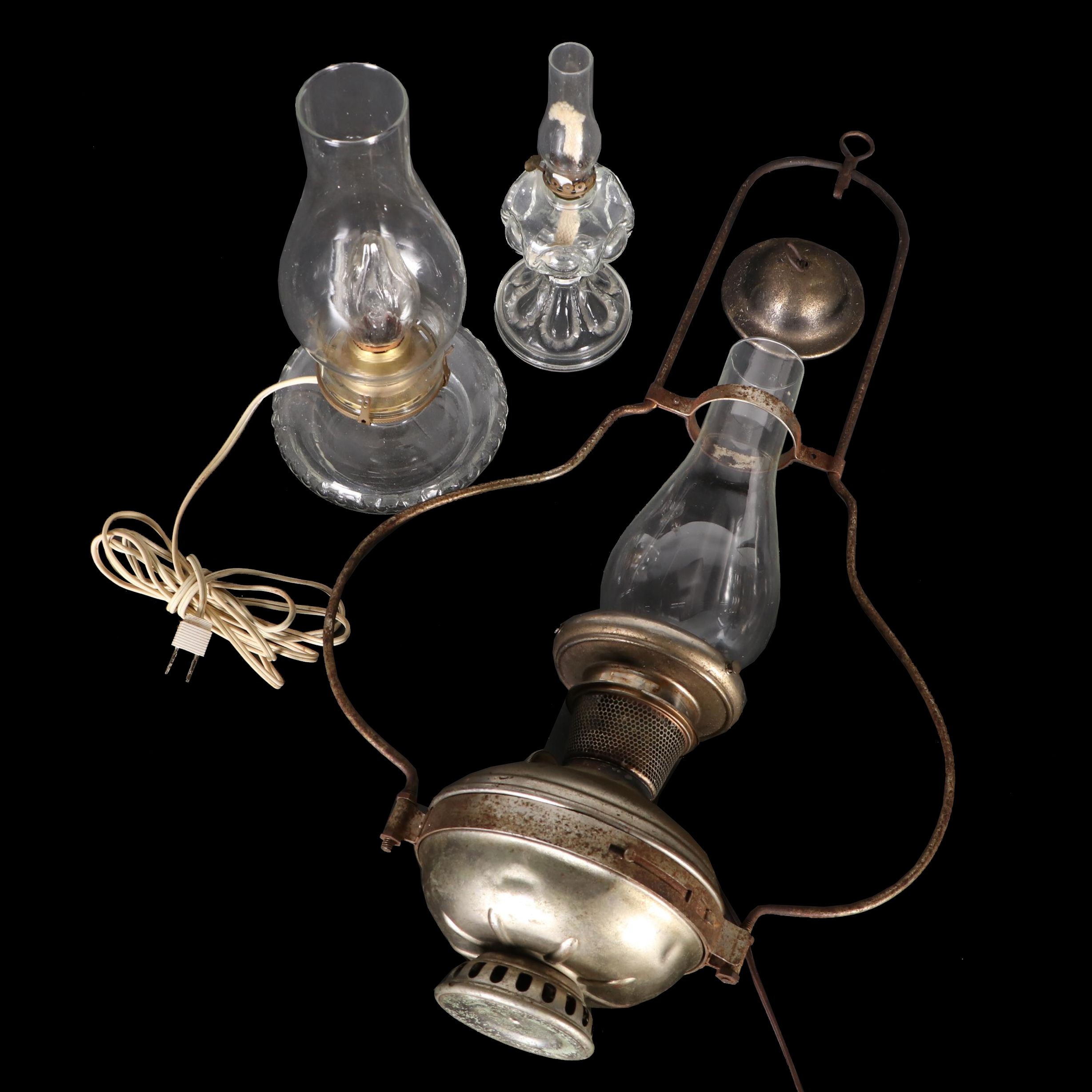 Aladdin Hanging Lamp With Plume & Atwood and Converted Oil Lamp