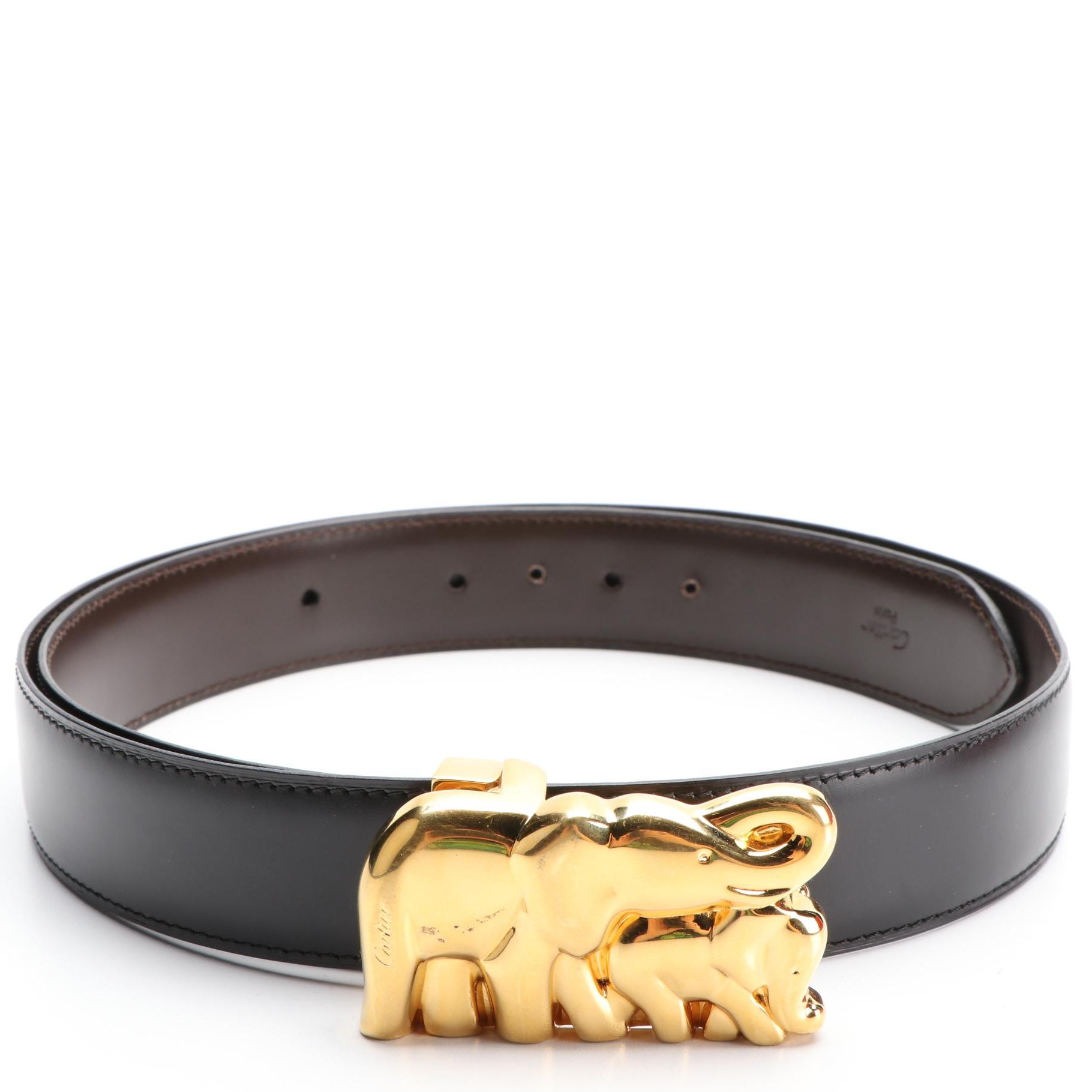 Cartier Reversible Elephant Belt in Black and Brown Smooth Leather with Box