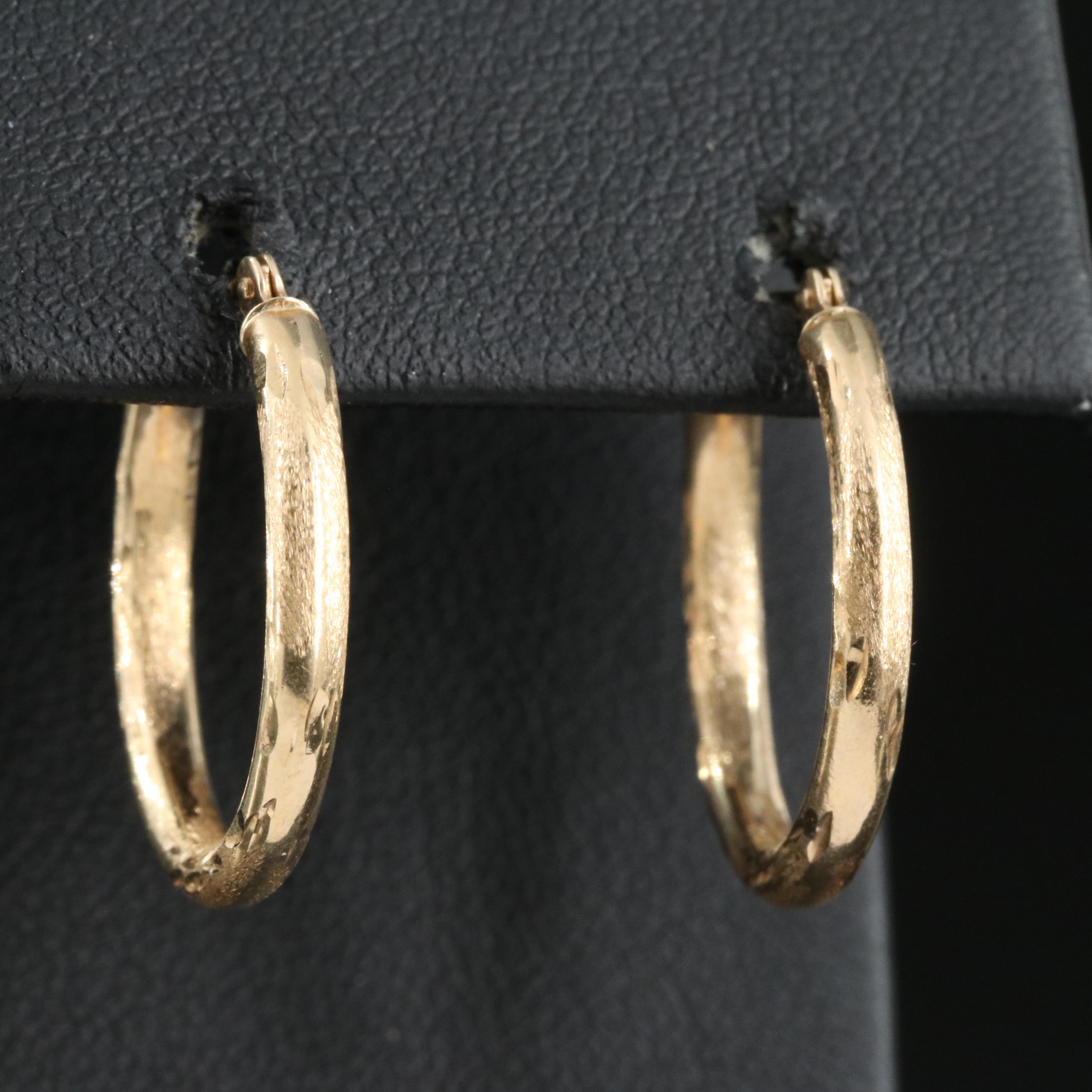 14K Hoop Earrings with Diamond Cut Finish