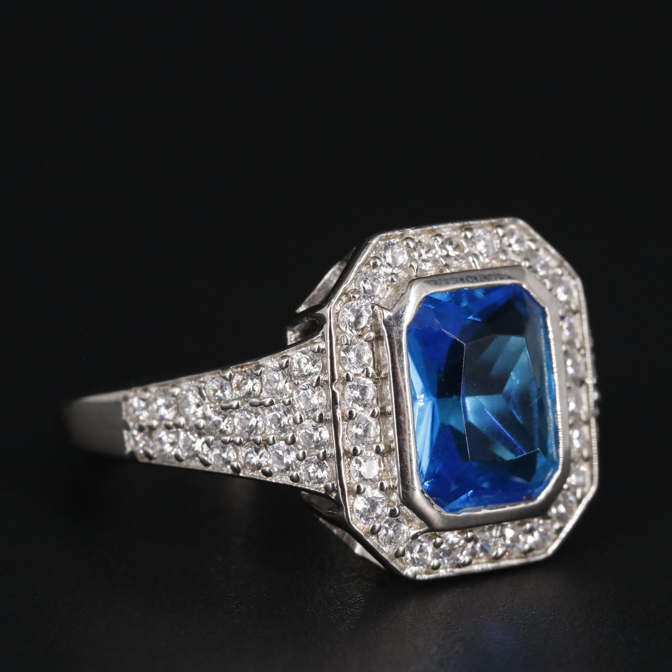 Sterling Blue Topaz with Cubic Zirconia Ring