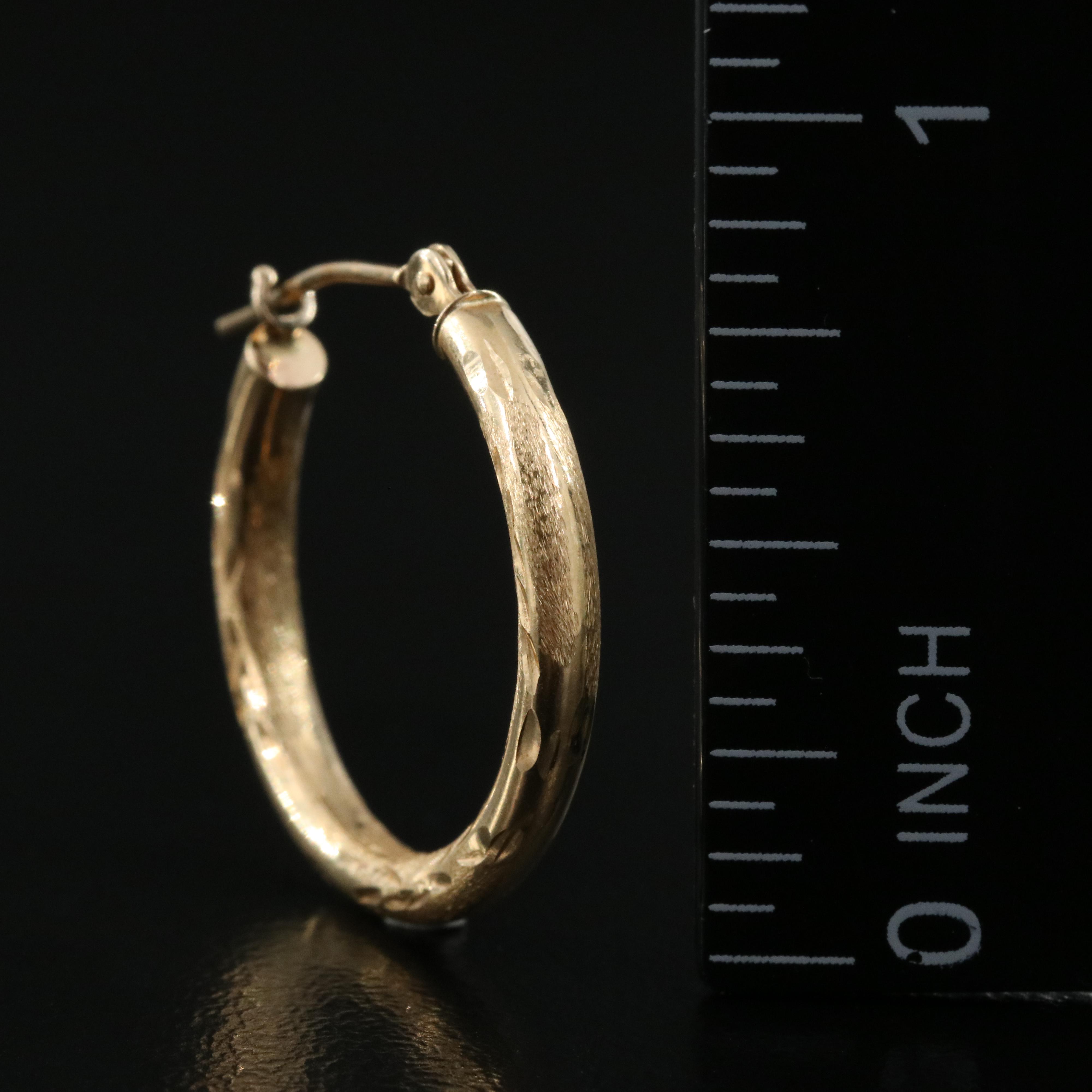 14K Hoop Earrings with Diamond Cut Finish