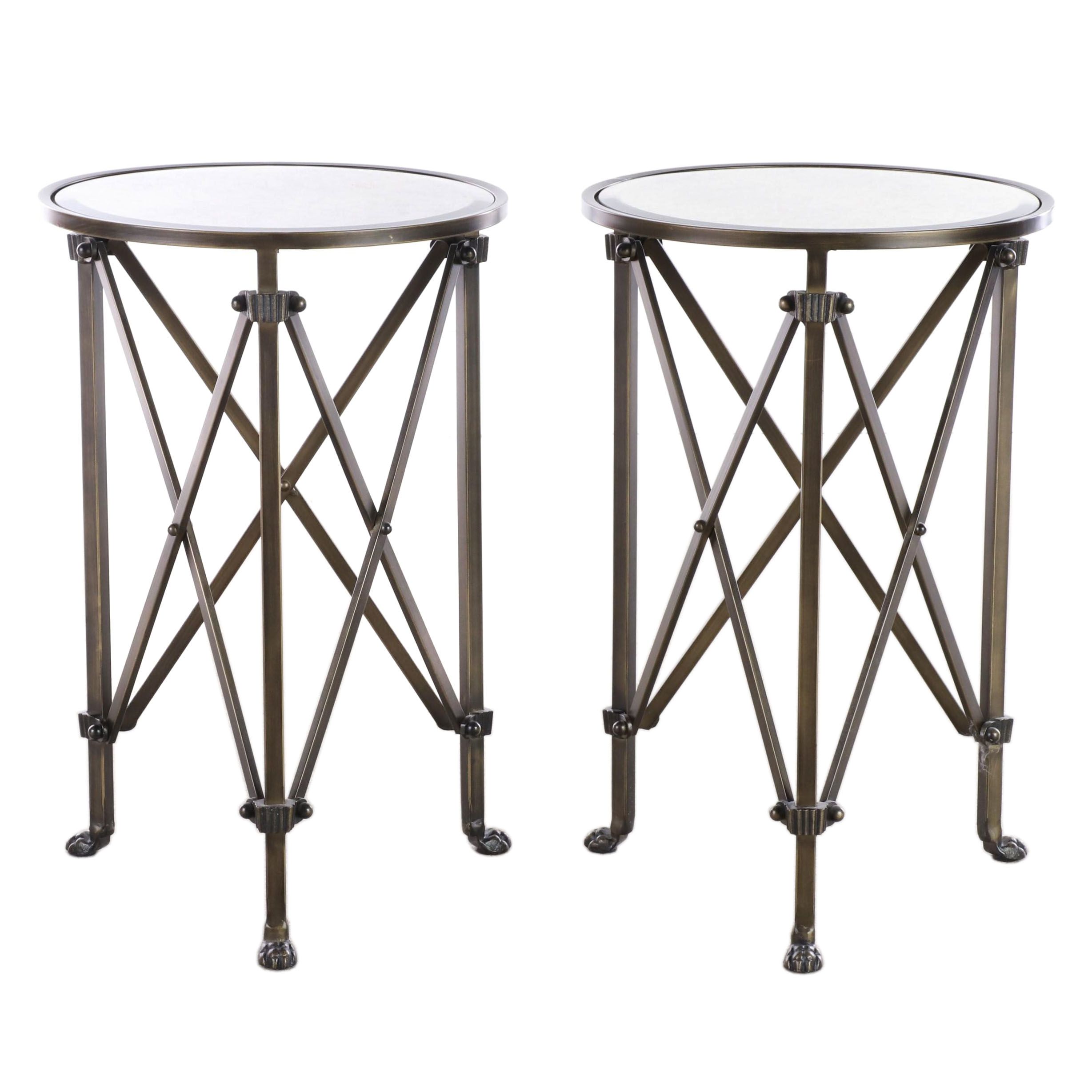 Pair of Ballard Designs "Olivia" Brass-Patinated and Mirrored Glass Side Table